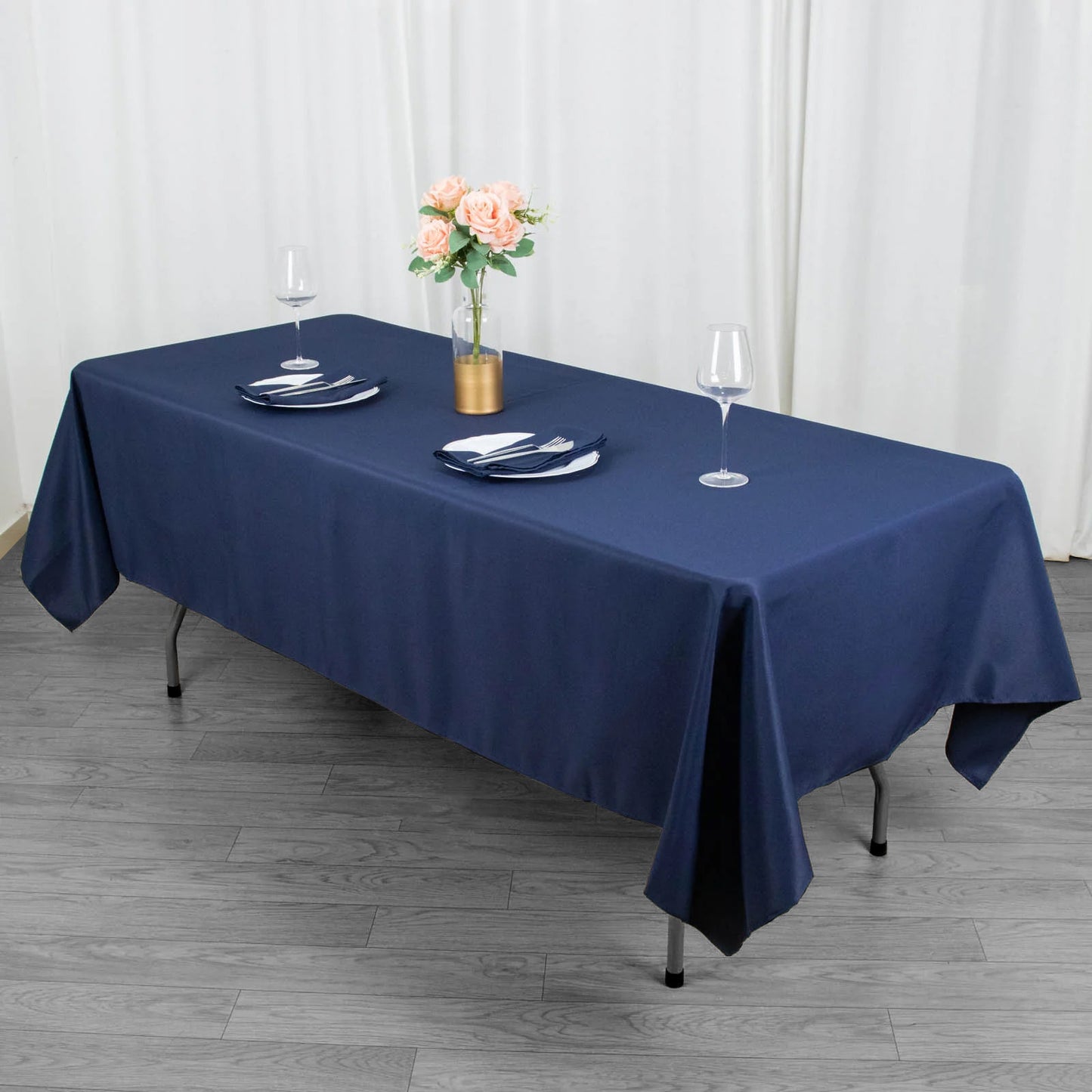 60"x102" Navy Blue Premium Polyester Rectangular Tablecloth - 220GSM