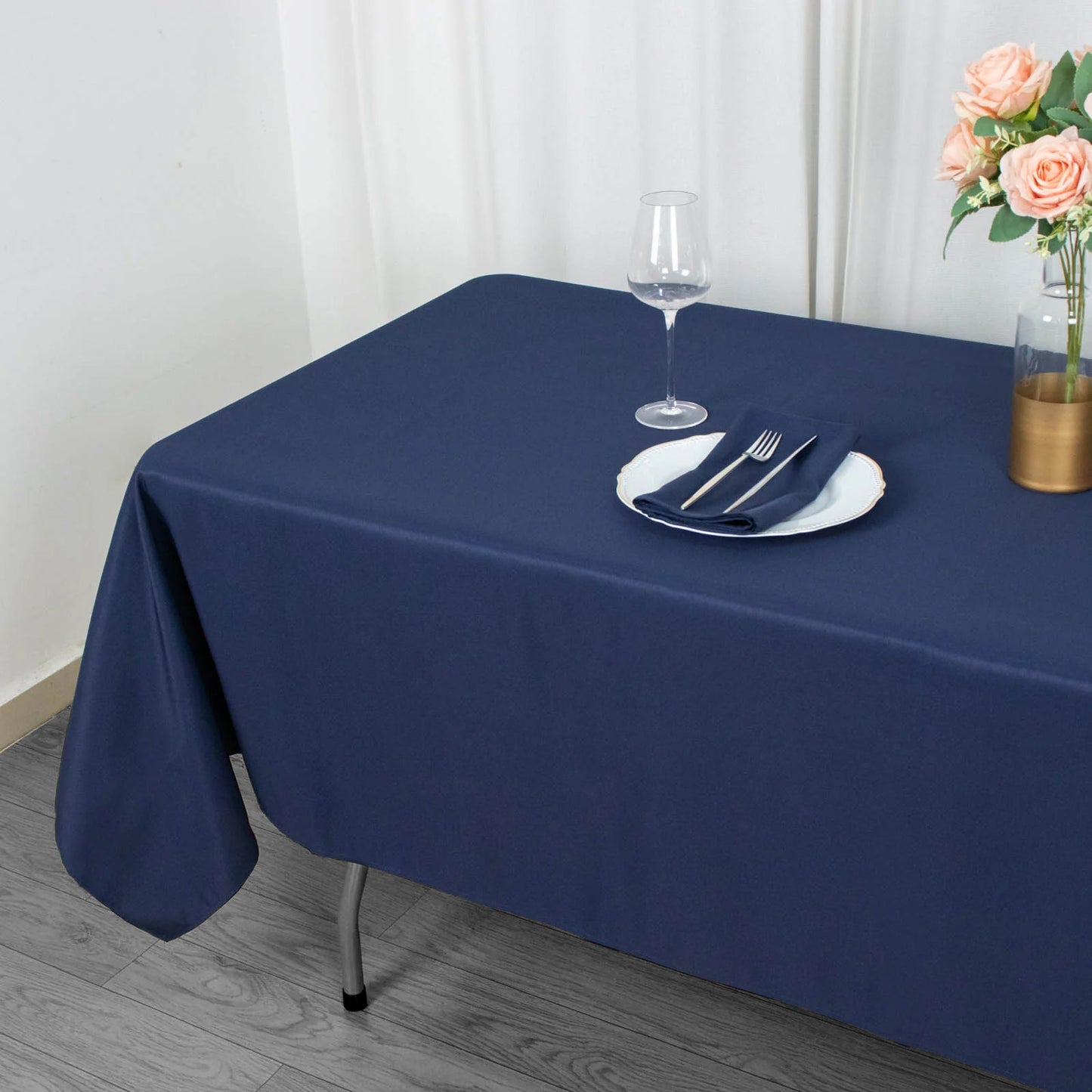 60"x102" Navy Blue Premium Polyester Rectangular Tablecloth - 220GSM