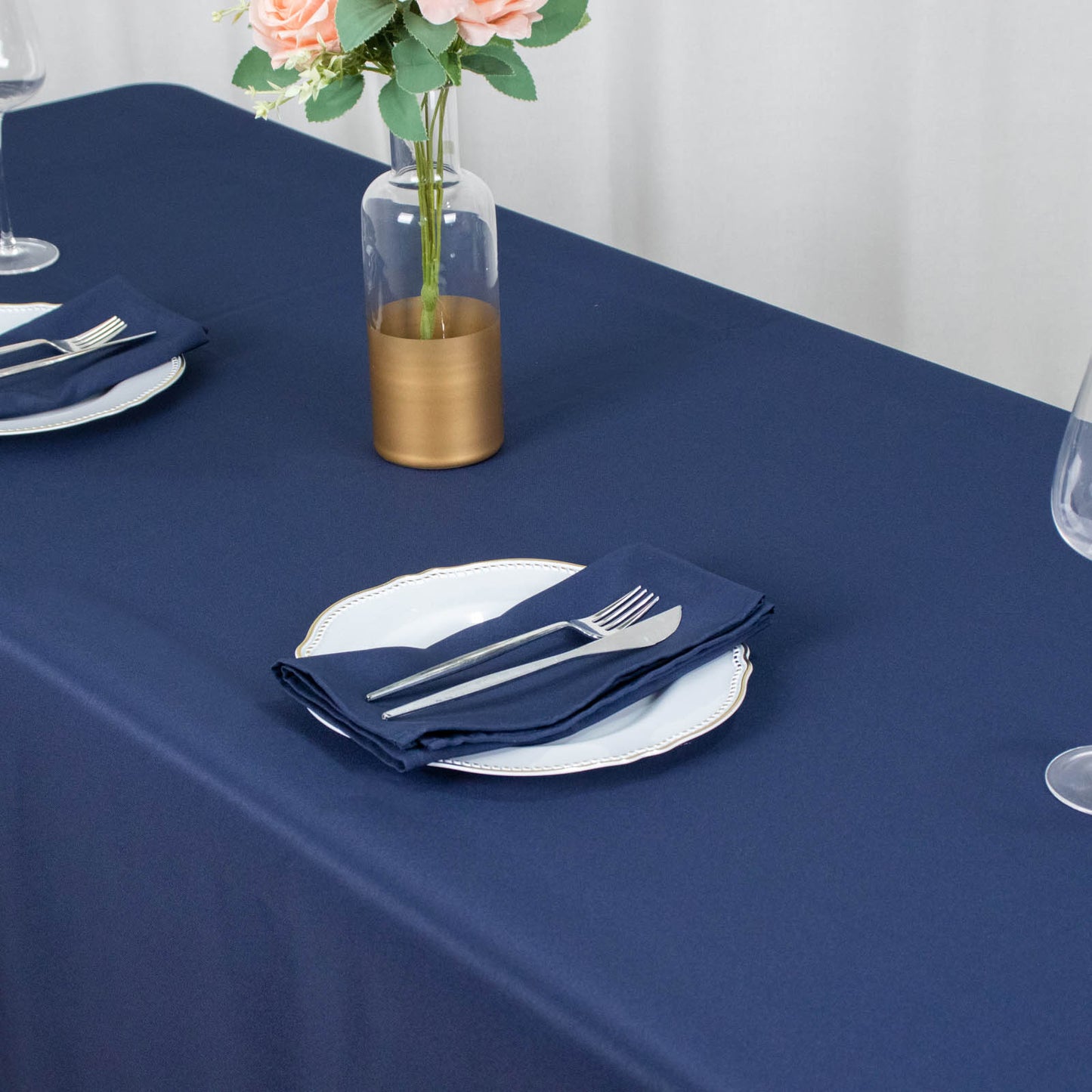 60"x102" Navy Blue Premium Polyester Rectangular Tablecloth - 220GSM