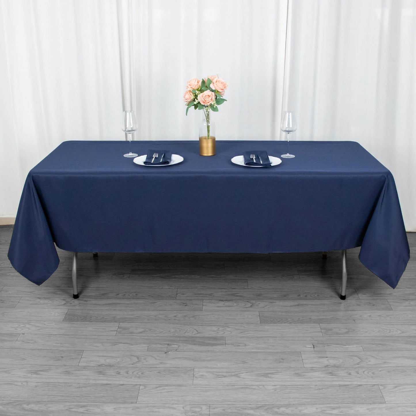 60"x102" Navy Blue Premium Polyester Rectangular Tablecloth - 220GSM