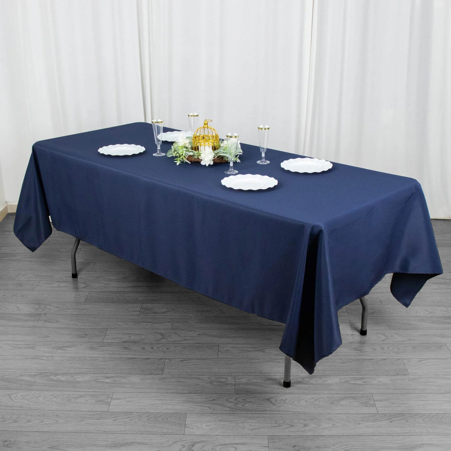 60x102inch Navy Blue 200 GSM Seamless Premium Polyester Rectangular Tablecloth