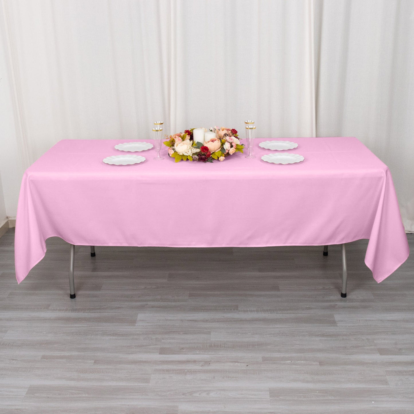 60"x102" Pink Premium Polyester Rectangular Tablecloth - 220GSM