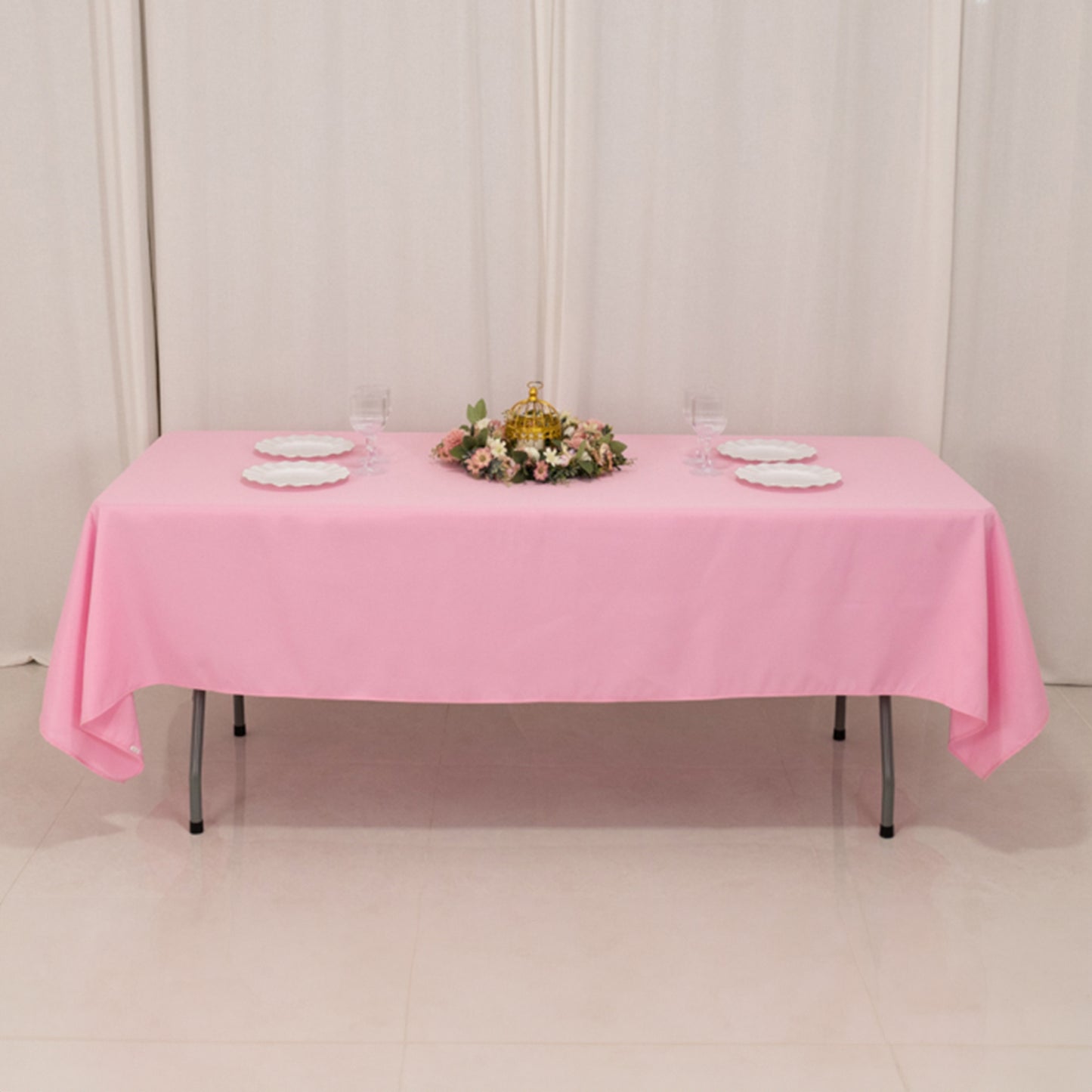 60"x102" Pink Premium Polyester Rectangular Tablecloth - 220GSM
