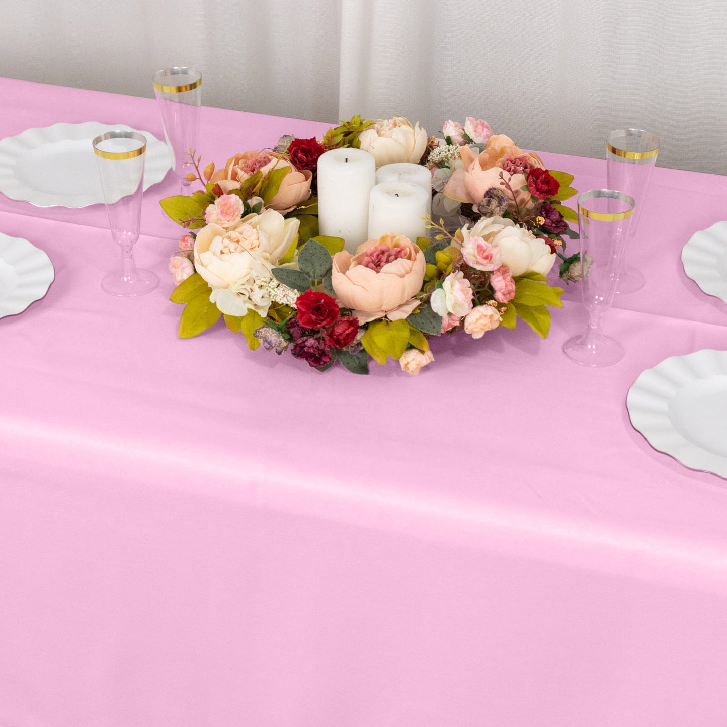 60"x102" Pink Premium Polyester Rectangular Tablecloth - 220GSM