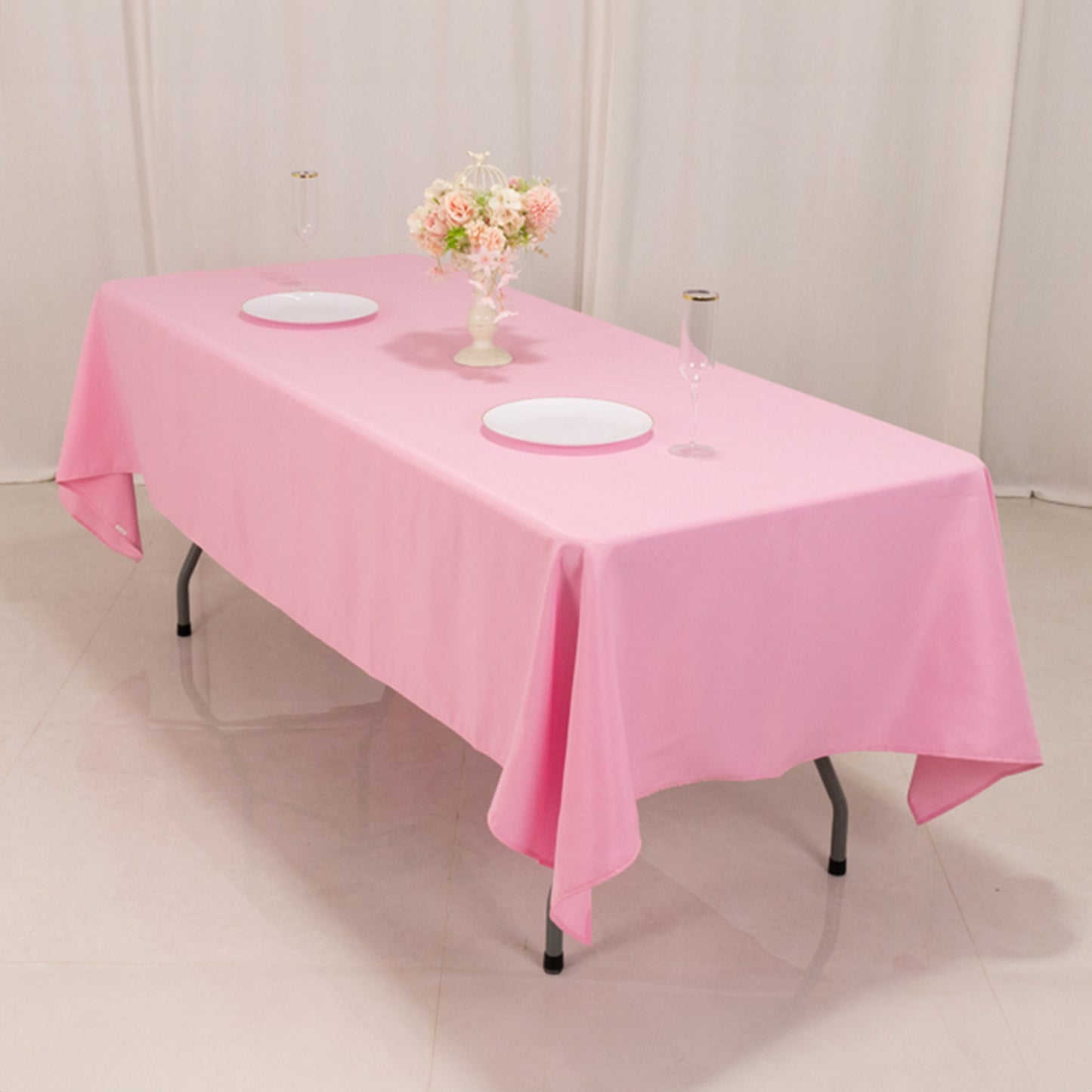 60"x102" Pink Premium Polyester Rectangular Tablecloth - 220GSM