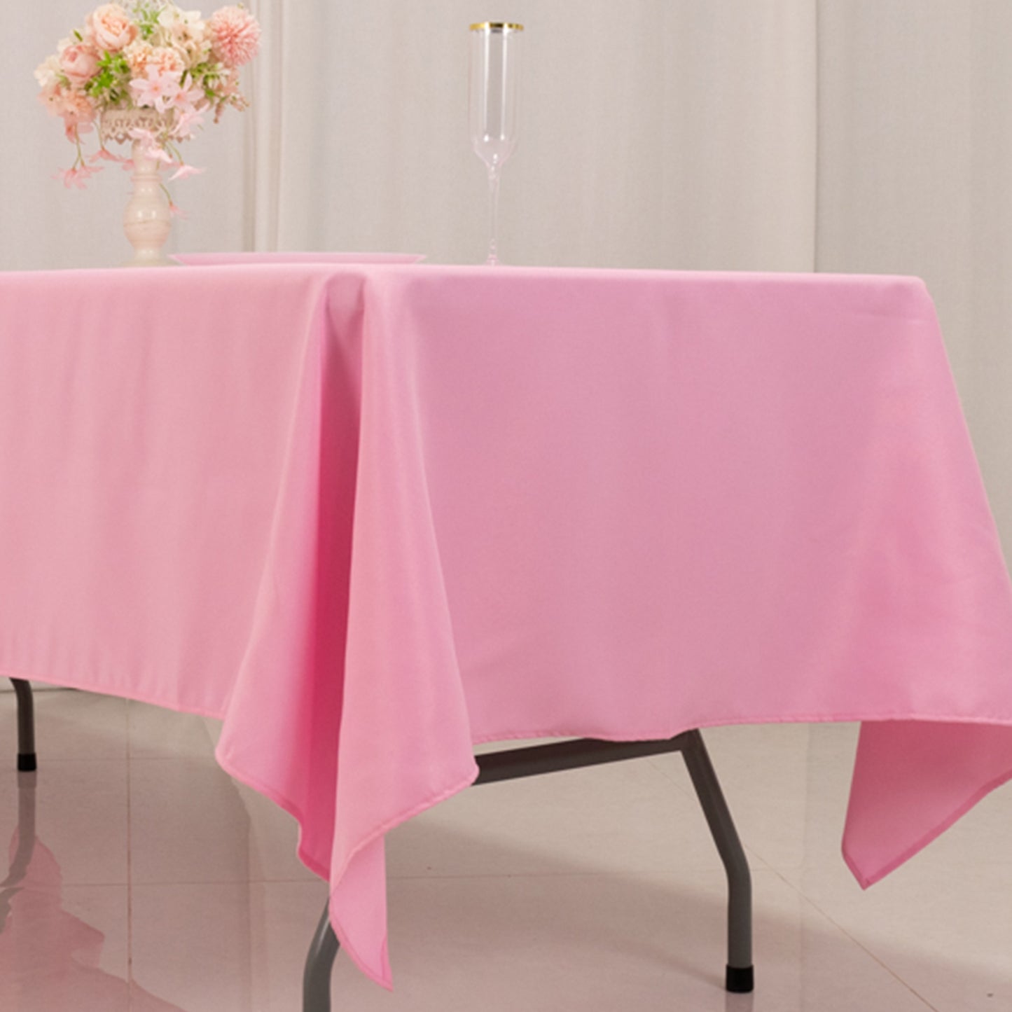 60"x102" Pink Premium Polyester Rectangular Tablecloth - 220GSM