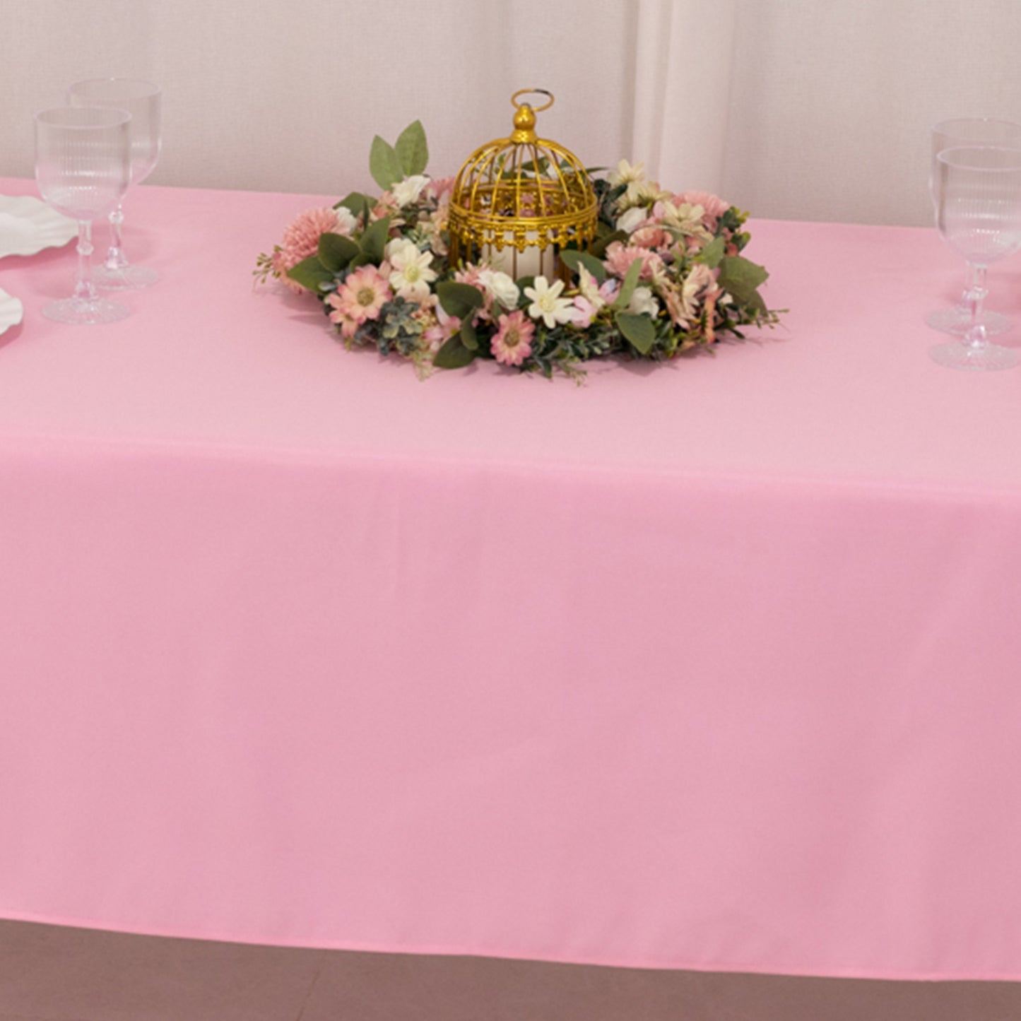 60"x102" Pink Premium Polyester Rectangular Tablecloth - 220GSM