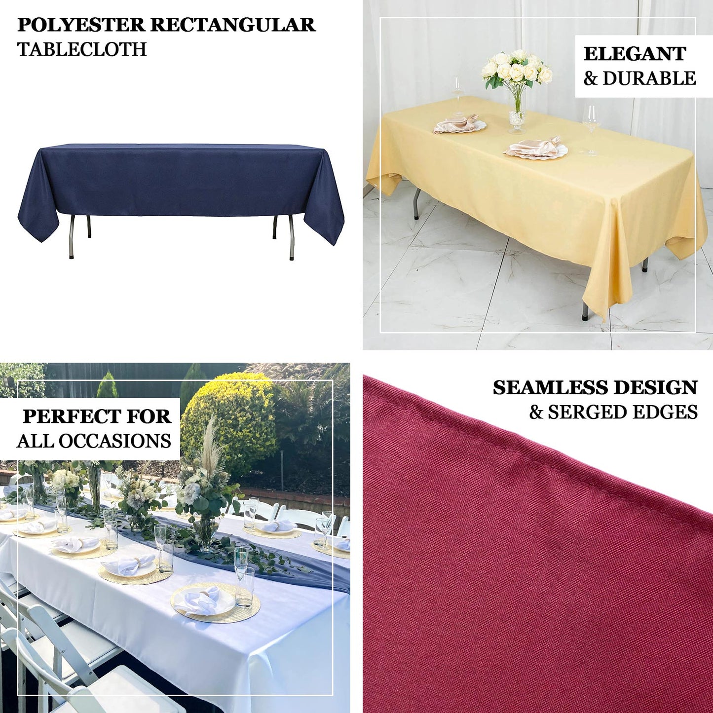 60"x102" Navy Blue Seamless Premium Polyester Rectangular Tablecloth - 220GSM