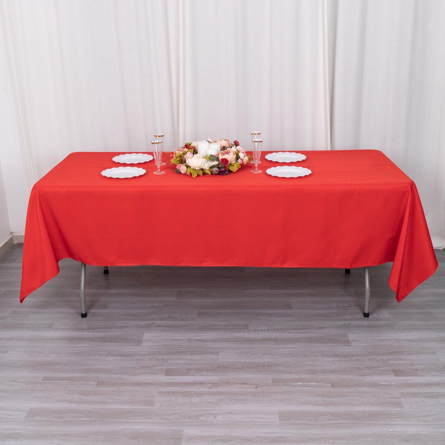 60"x102" Red Premium Polyester Rectangular Tablecloth - 220GSM