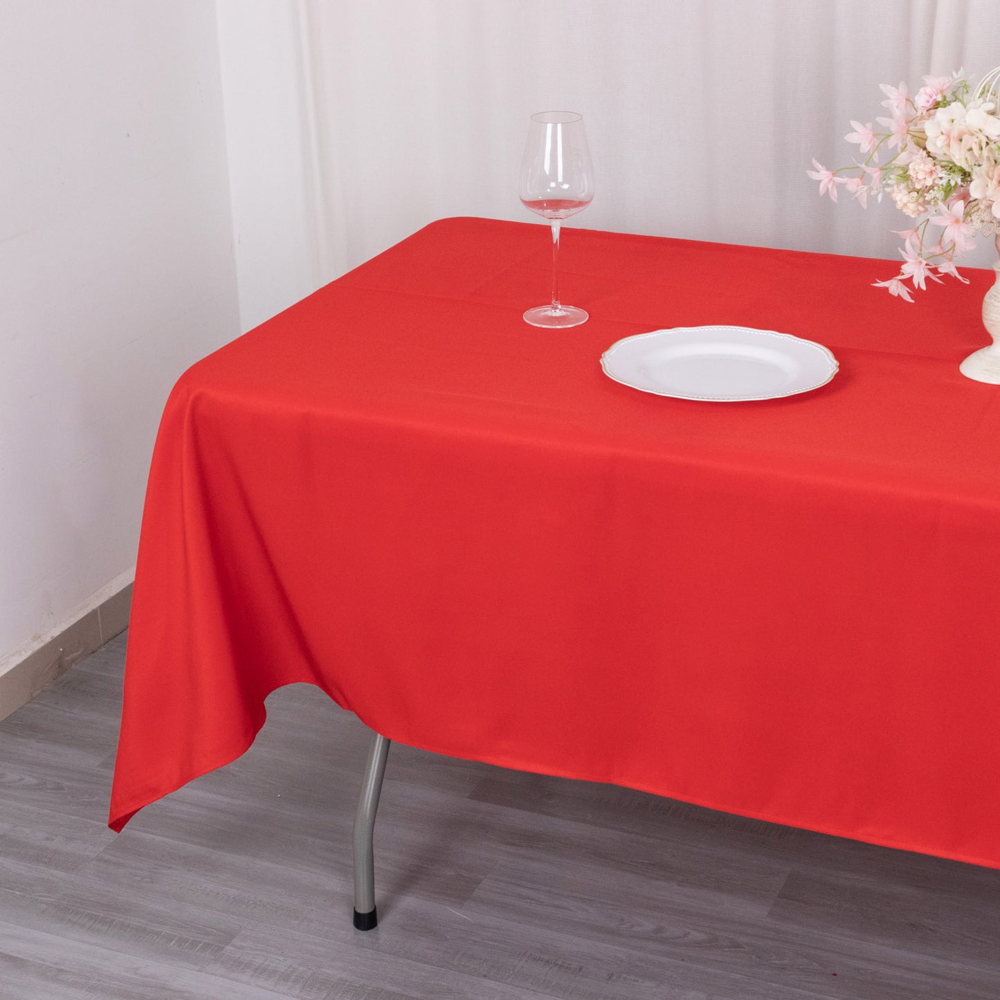 60"x102" Red Premium Polyester Rectangular Tablecloth - 220GSM