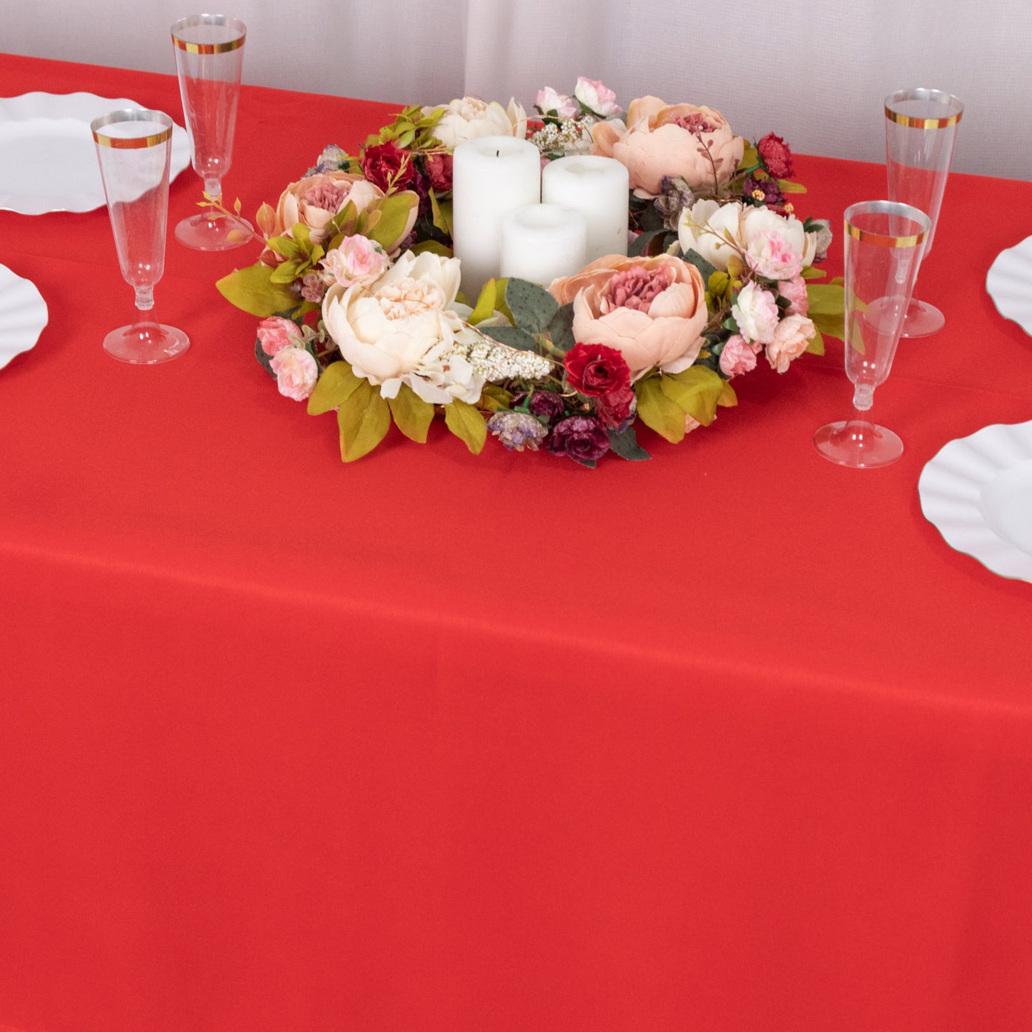 60"x102" Red Premium Polyester Rectangular Tablecloth - 220GSM