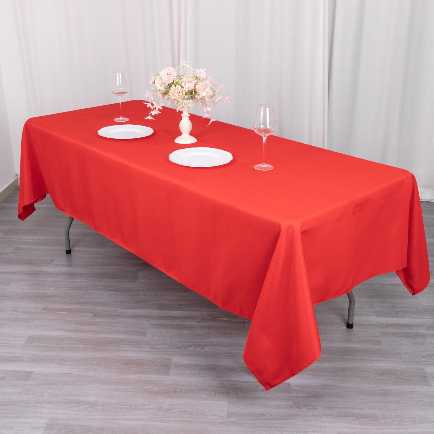 60"x102" Red Premium Polyester Rectangular Tablecloth - 220GSM