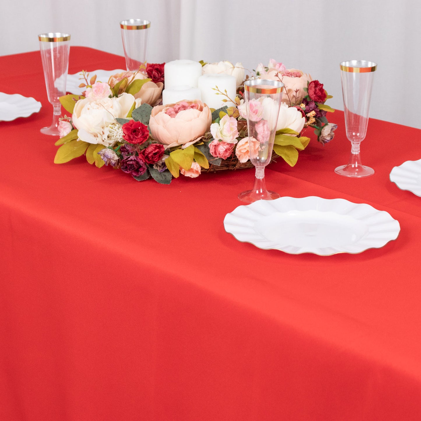 60"x102" Red Premium Polyester Rectangular Tablecloth - 220GSM