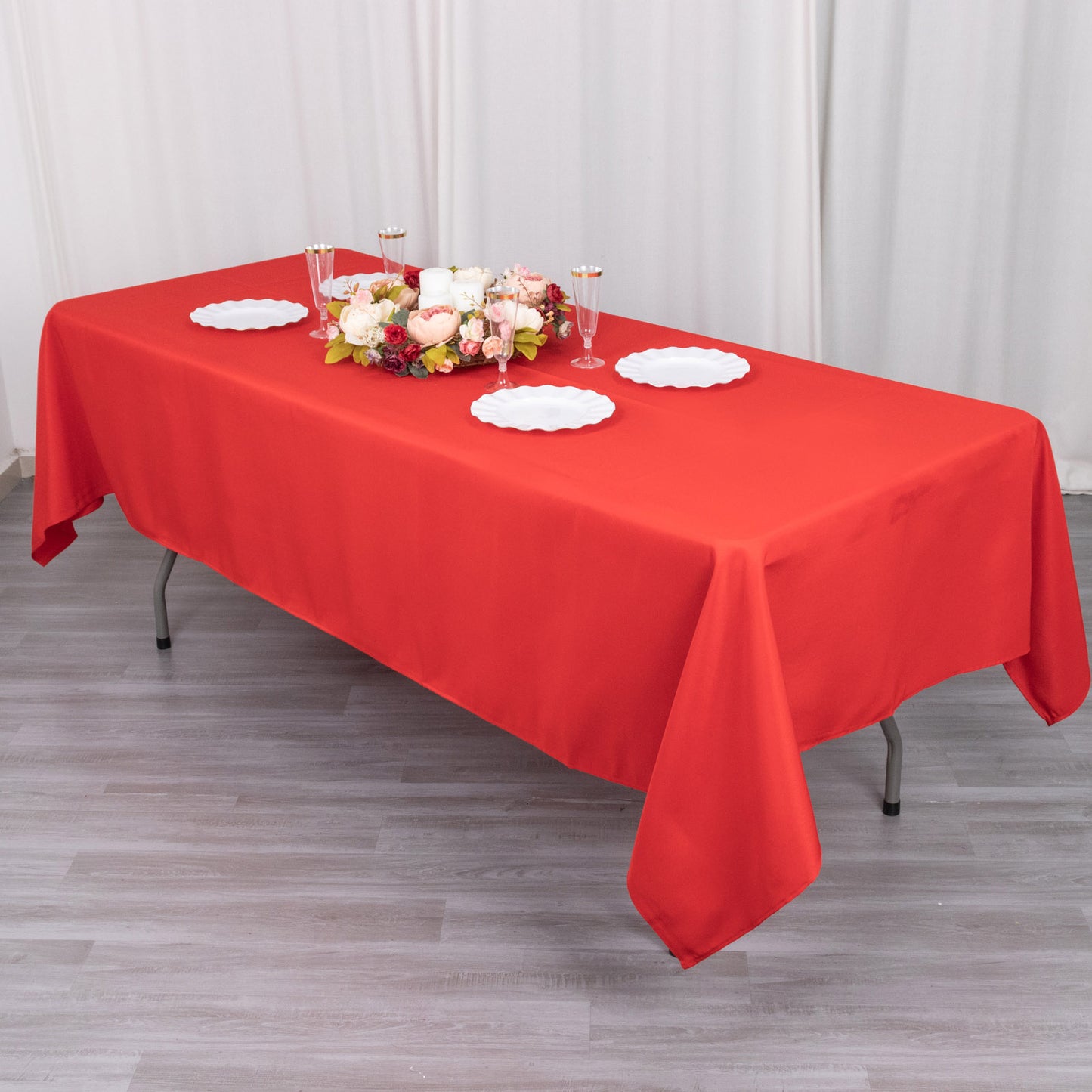 60"x102" Red Premium Polyester Rectangular Tablecloth - 220GSM