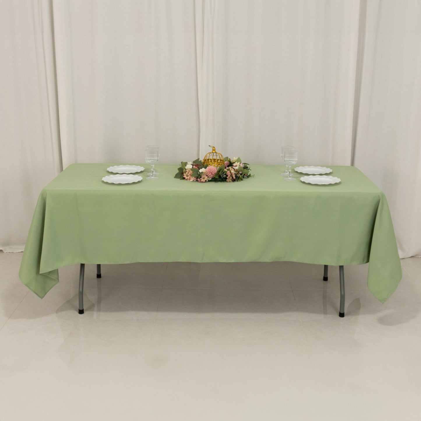 60"x102" Sage Green Premium Polyester Rectangular Tablecloth - 220GSM