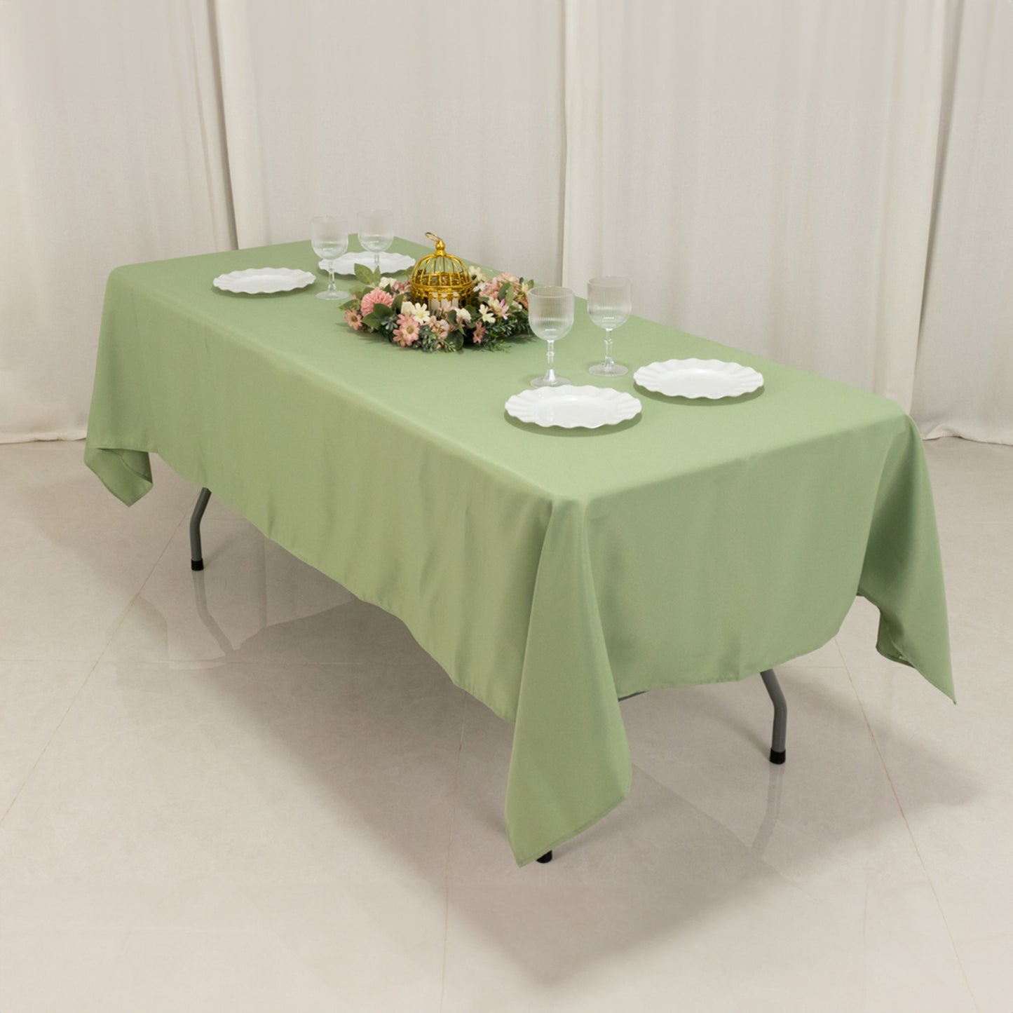 60"x102" Sage Green Premium Polyester Rectangular Tablecloth - 220GSM