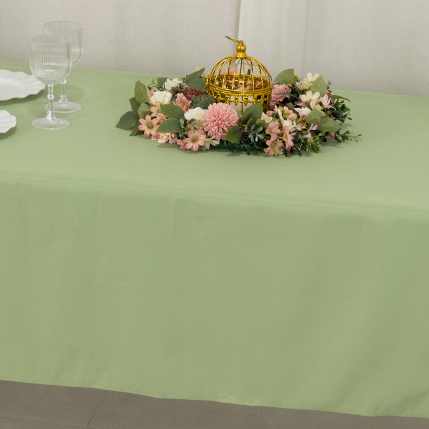 60"x102" Sage Green Premium Polyester Rectangular Tablecloth - 220GSM