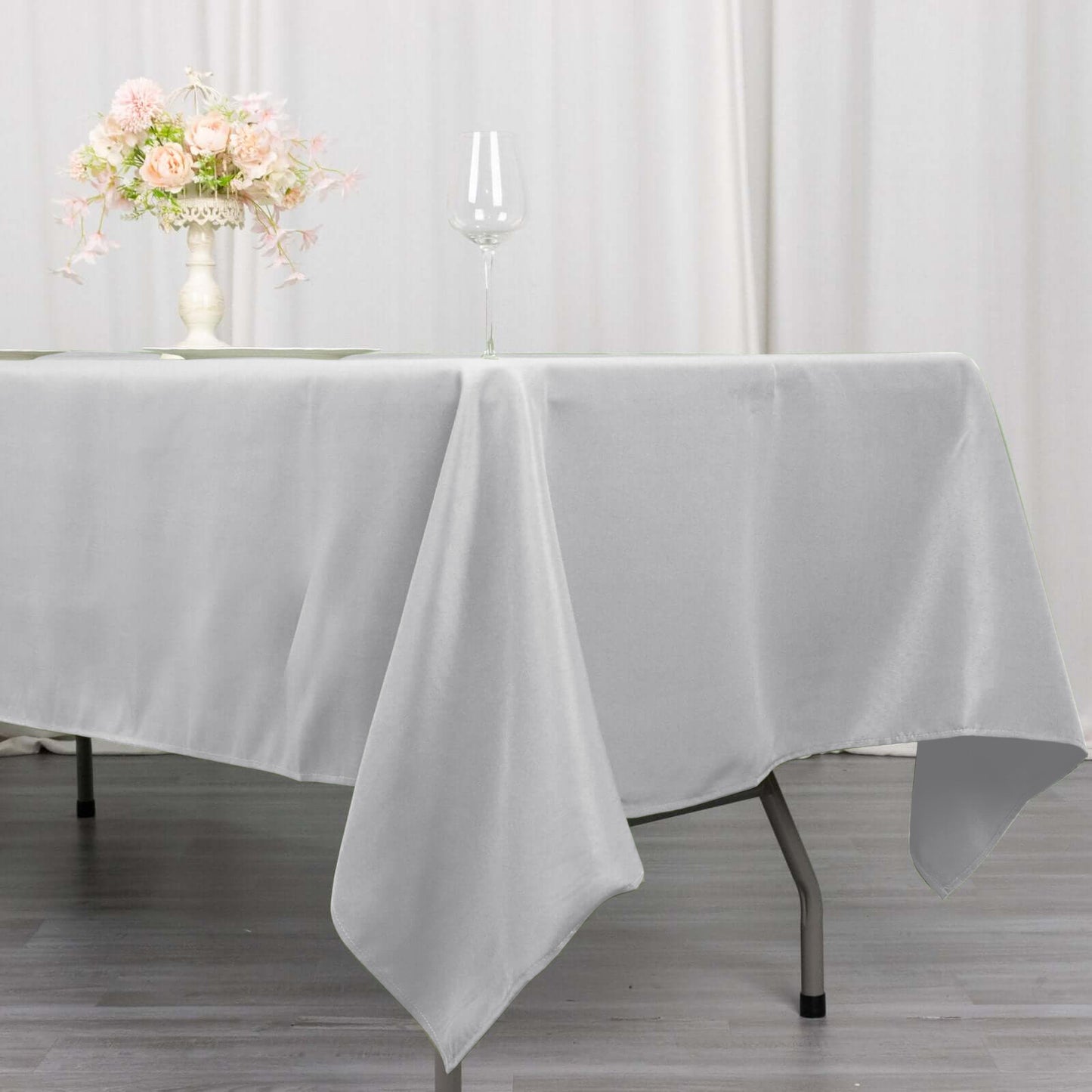 60"x102" Silver Premium Polyester Rectangular Tablecloth - 220GSM