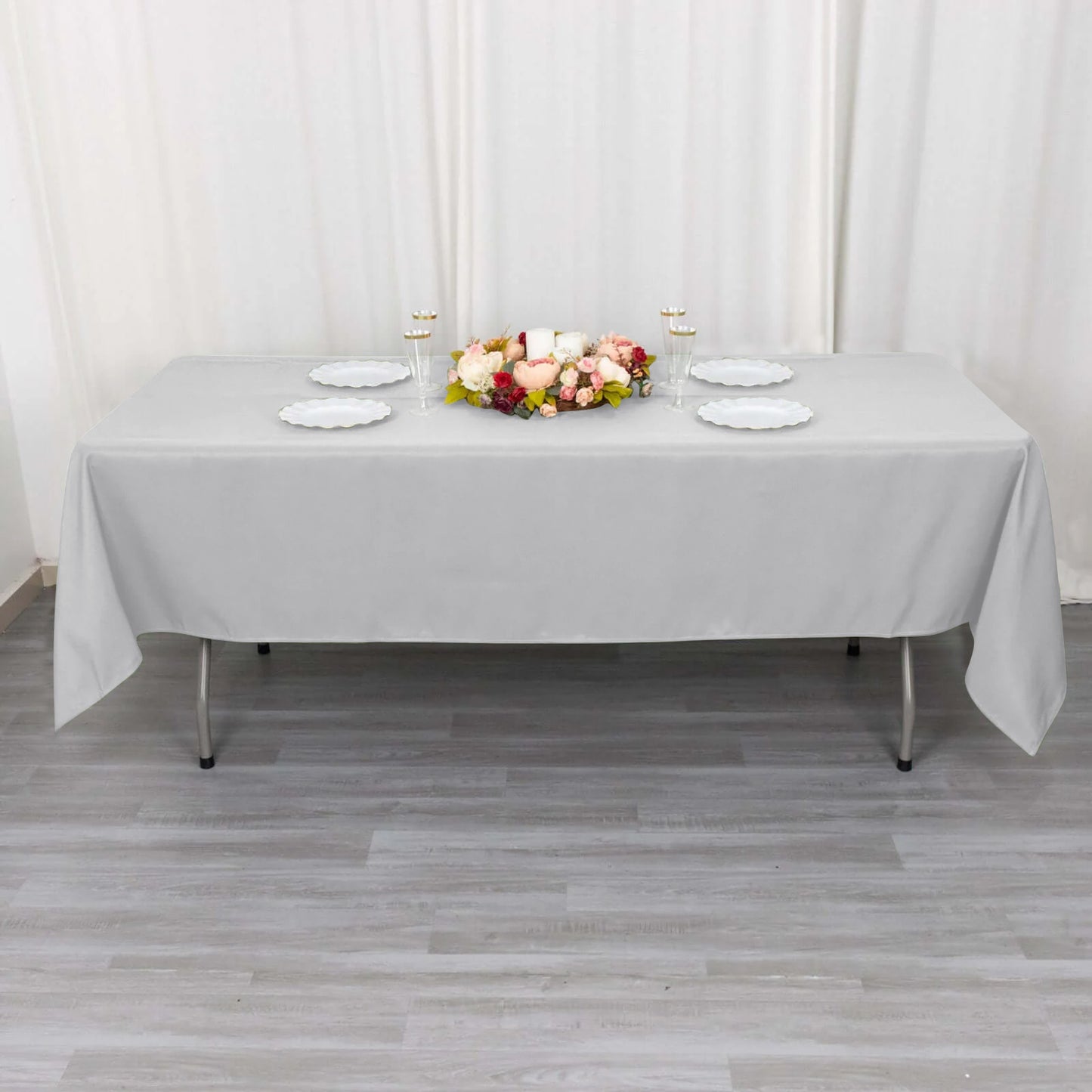 60"x102" Silver Premium Polyester Rectangular Tablecloth - 220GSM