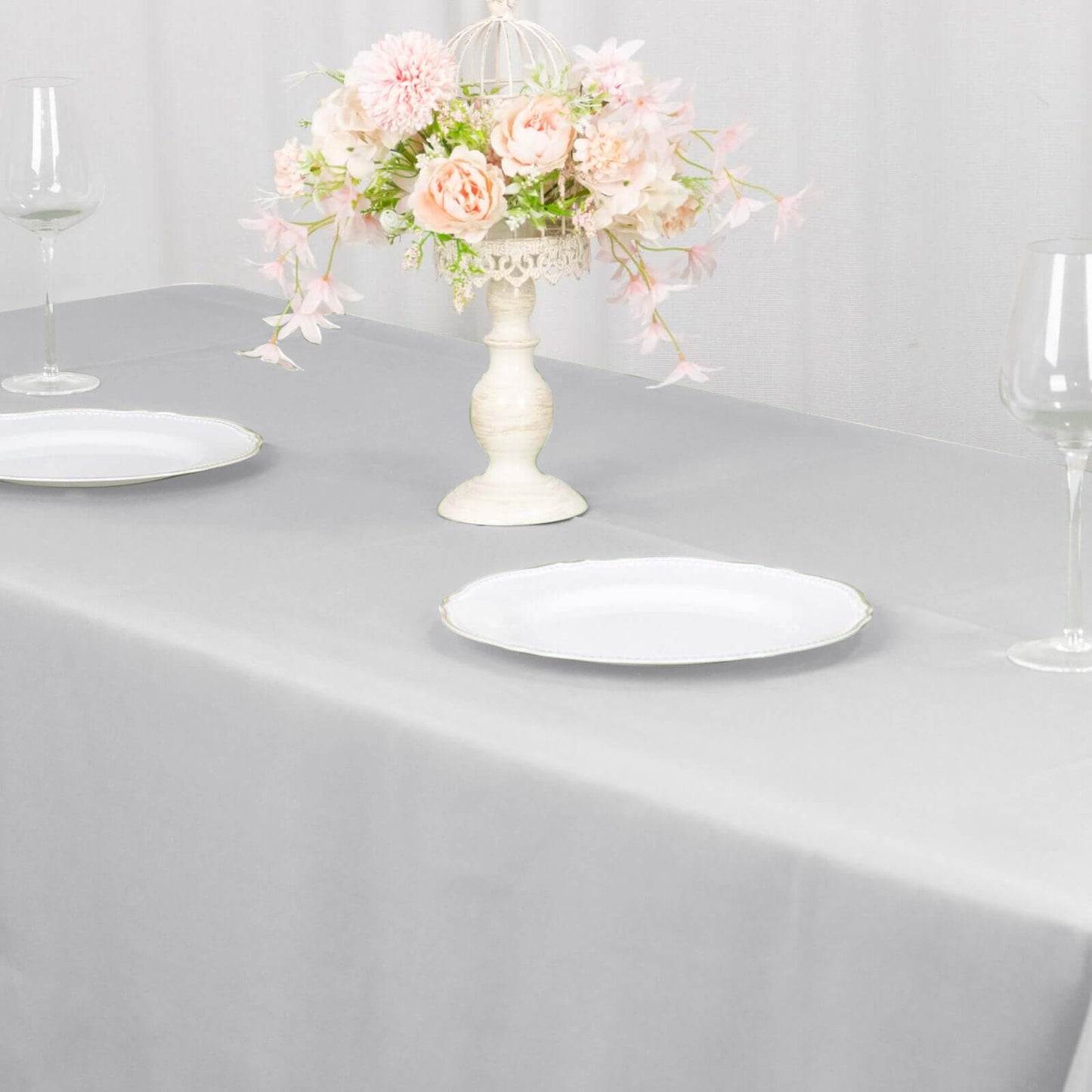 60"x102" Silver Premium Polyester Rectangular Tablecloth - 220GSM