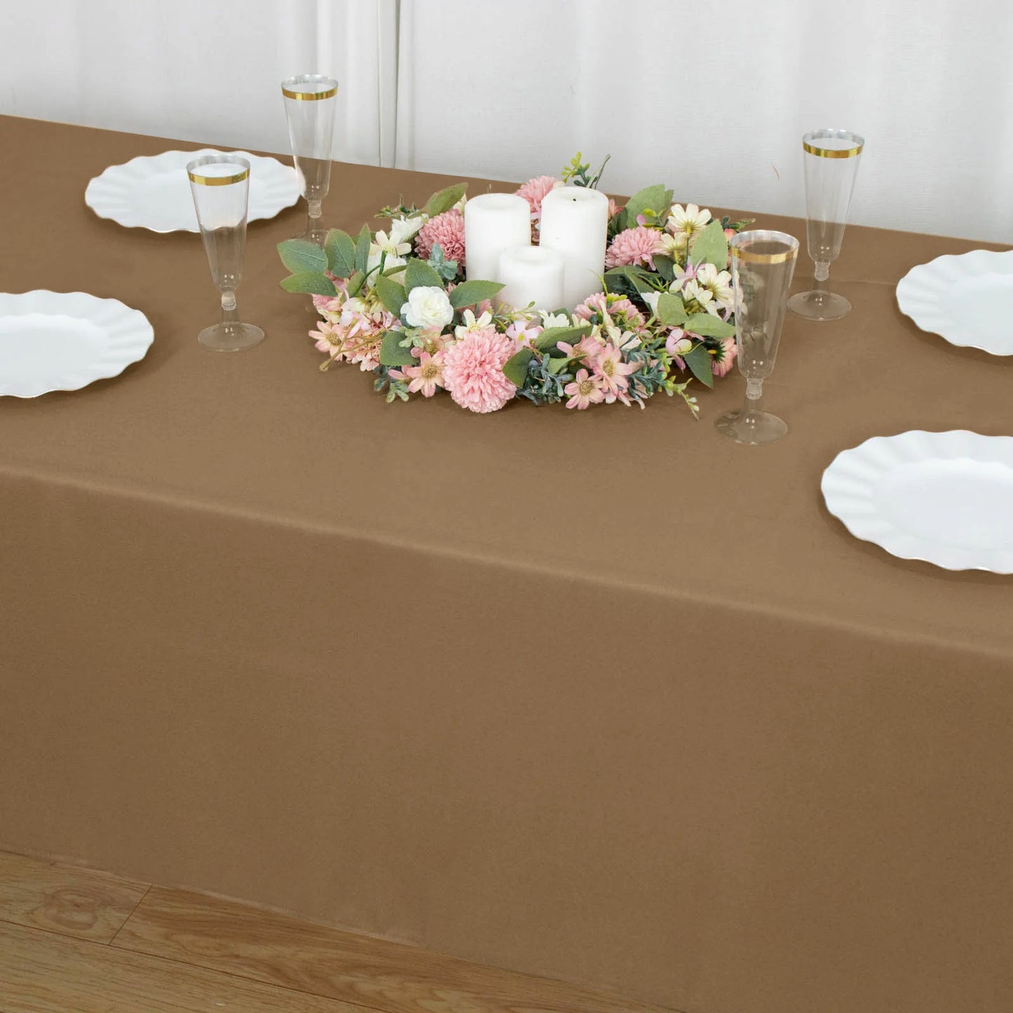 60"x102" Taupe Polyester Rectangular Tablecloth