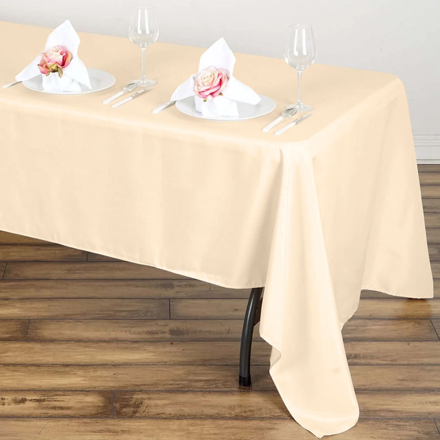 60 Inch x 126 Inch Rectangular Beige Polyester Tablecloth Seamless Design