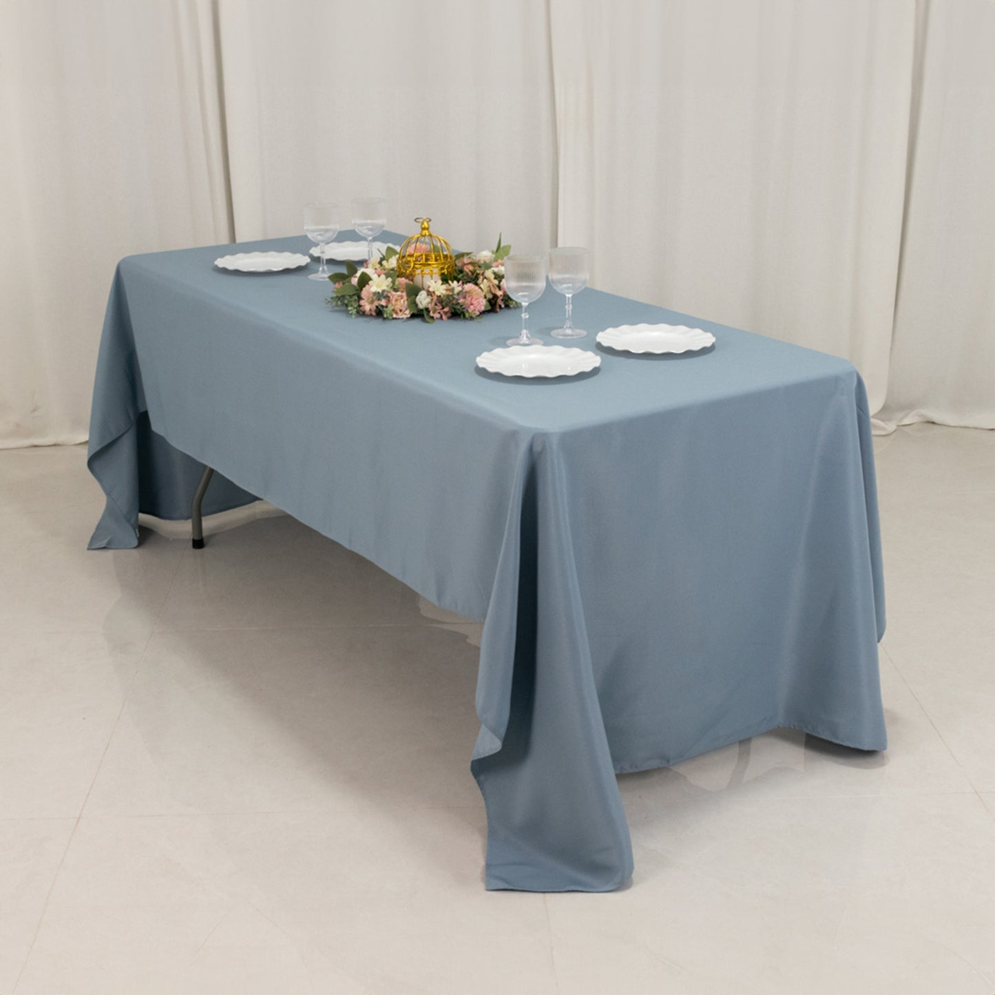 60"x126" Dusty Blue Premium Polyester Rectangular Tablecloth - 220GSM