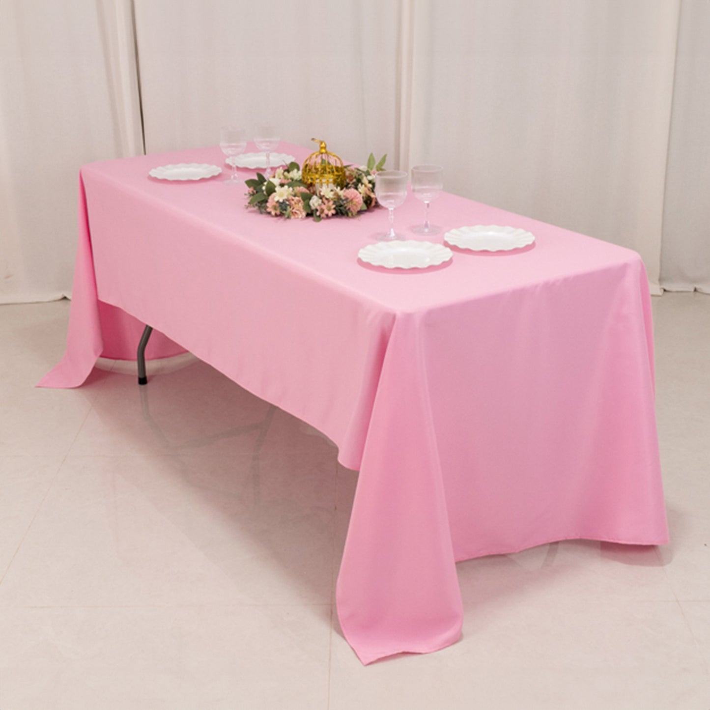 60"x126" Pink Premium Polyester Rectangular Tablecloth - 220GSM