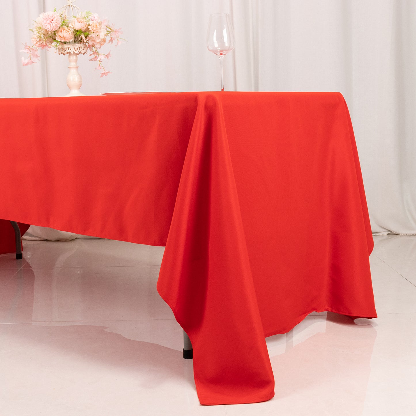 60"x126" Red Premium Polyester Rectangular Tablecloth - 220GSM