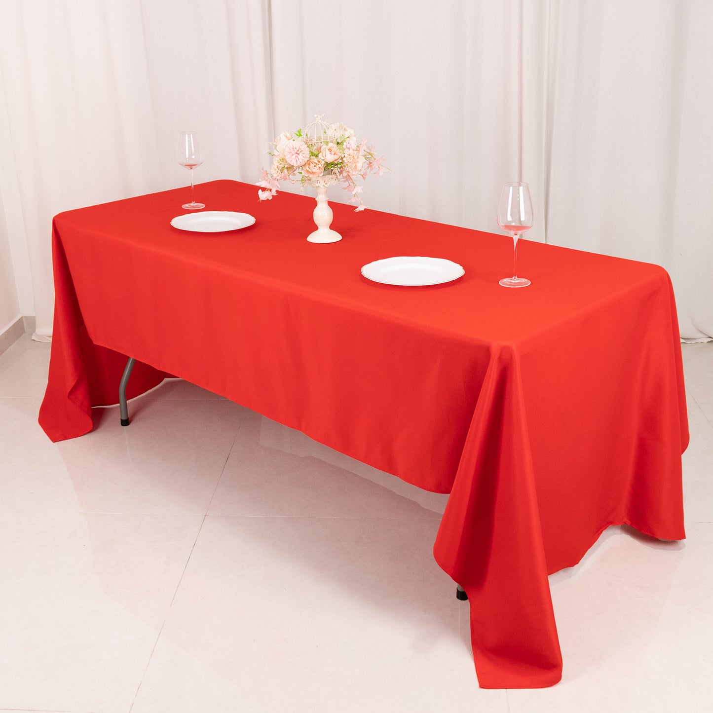 60"x126" Red Premium Polyester Rectangular Tablecloth - 220GSM