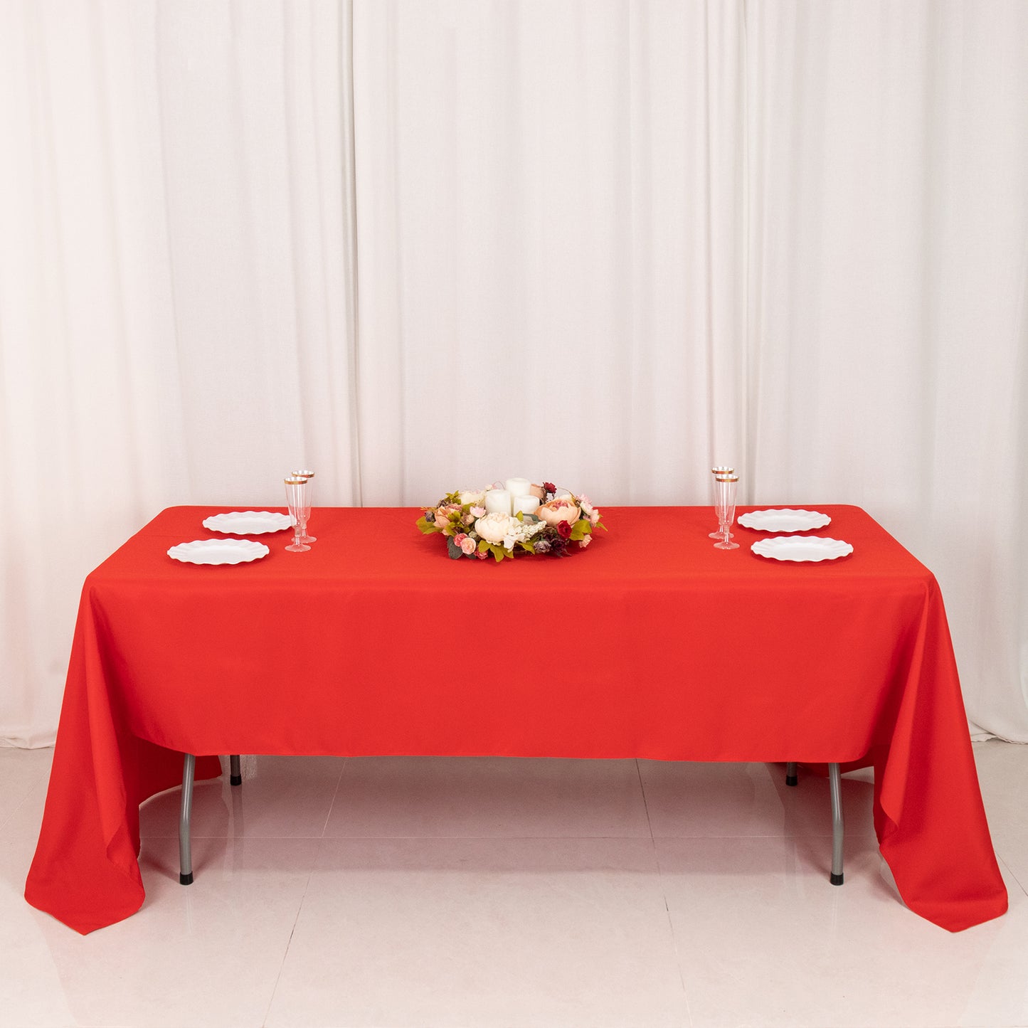 60"x126" Red Premium Polyester Rectangular Tablecloth - 220GSM