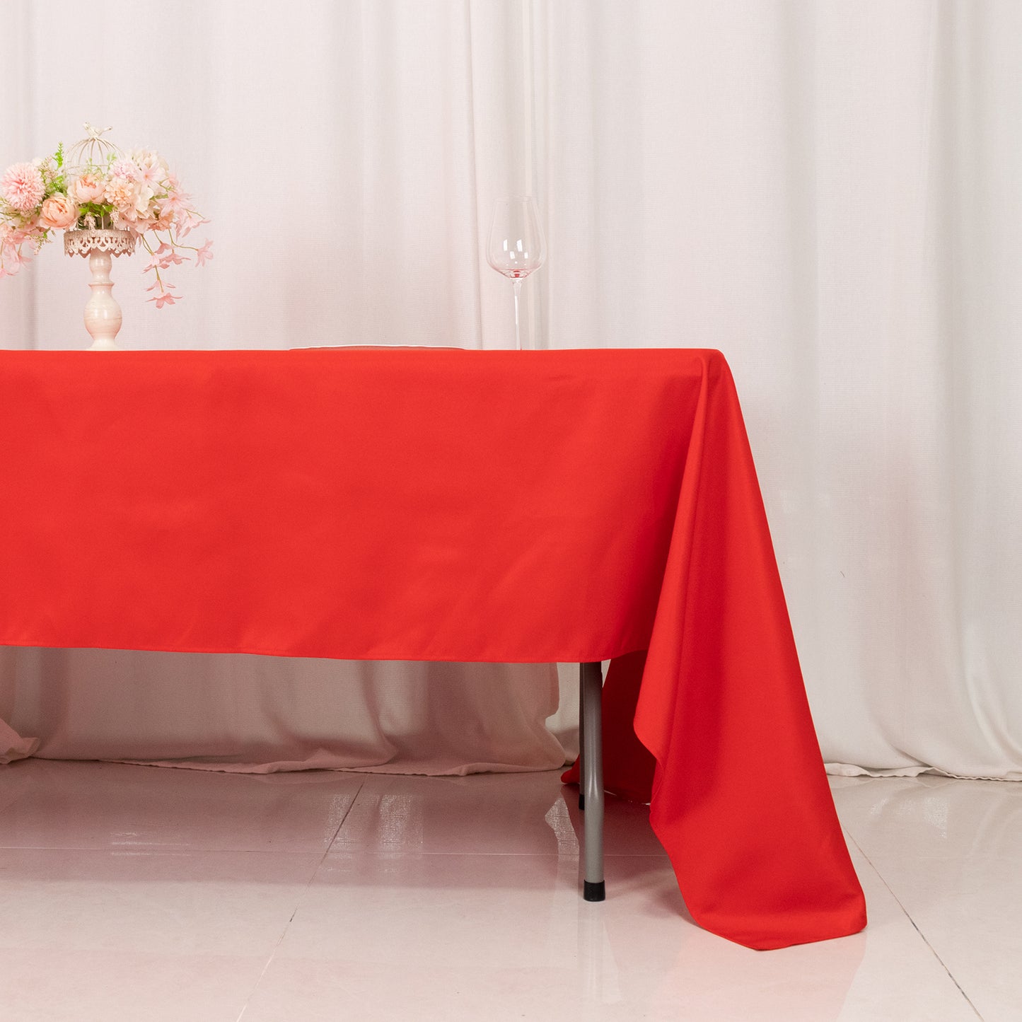 60"x126" Red Premium Polyester Rectangular Tablecloth - 220GSM