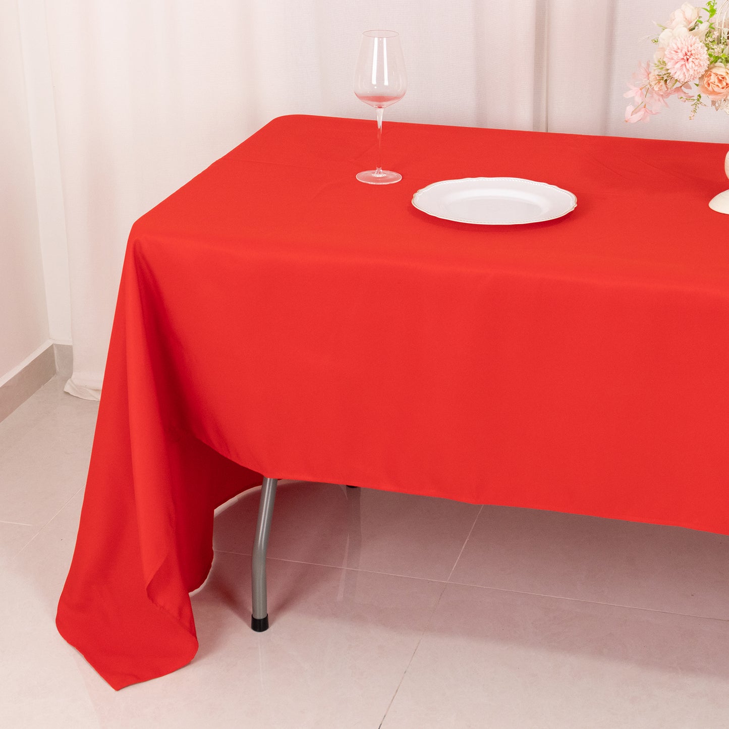 60"x126" Red Premium Polyester Rectangular Tablecloth - 220GSM