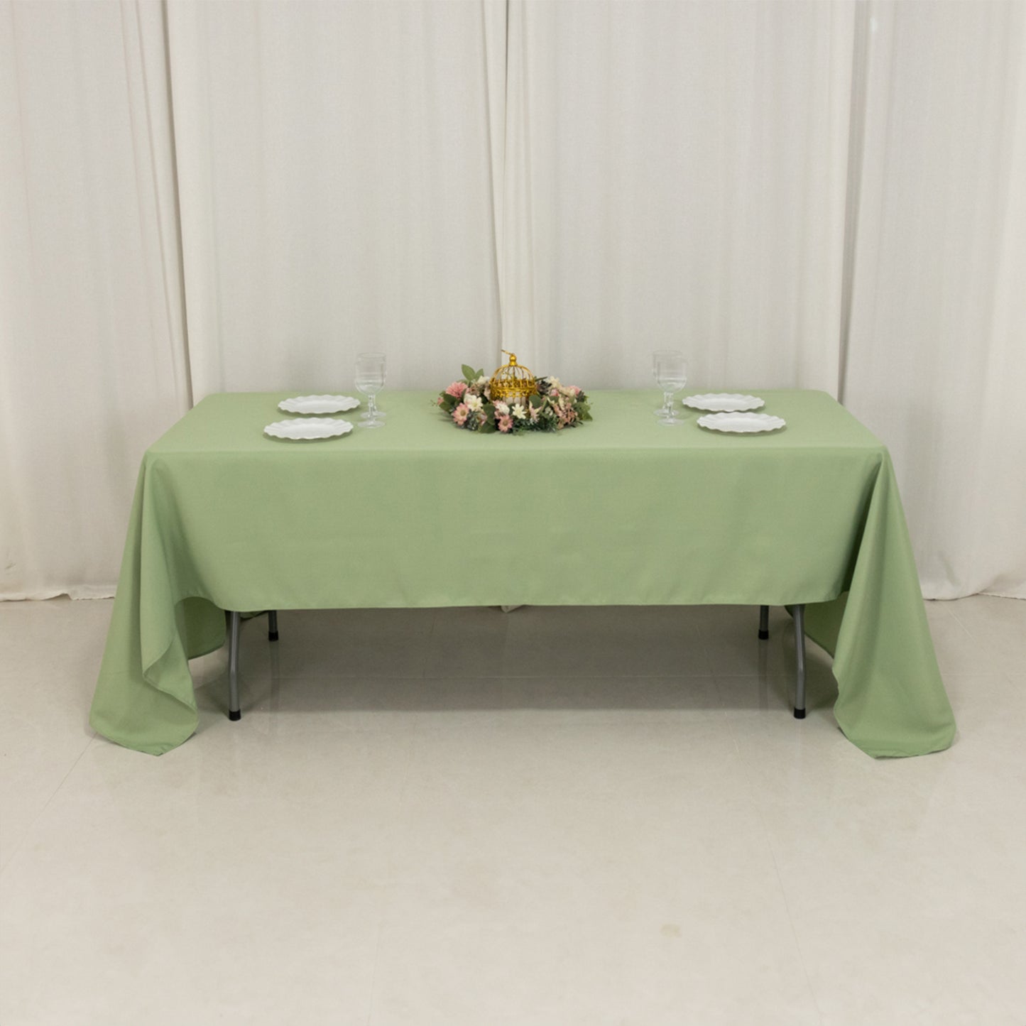 60"x126" Sage Green Premium Polyester Rectangular Tablecloth - 220GSM