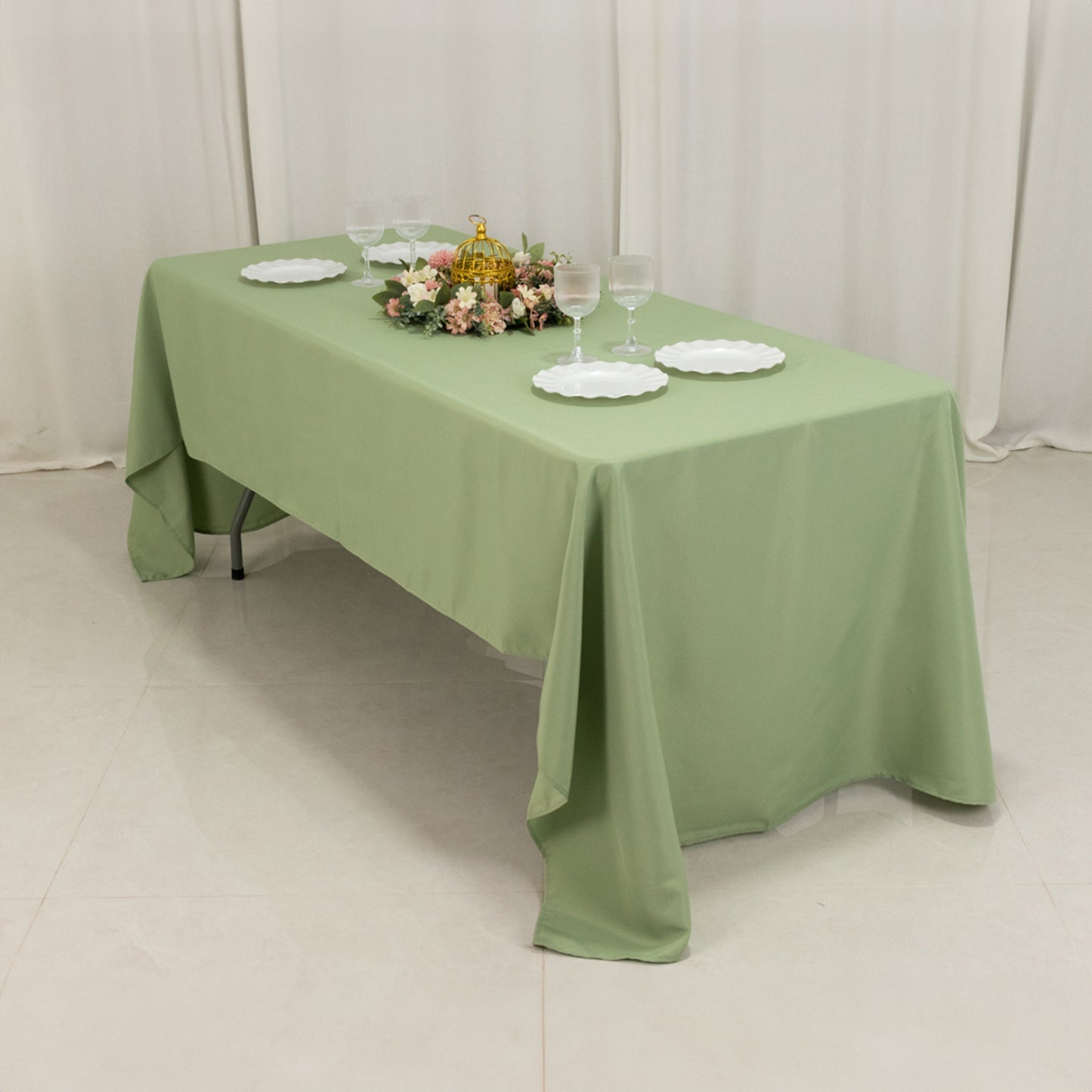 60"x126" Sage Green Premium Polyester Rectangular Tablecloth - 220GSM