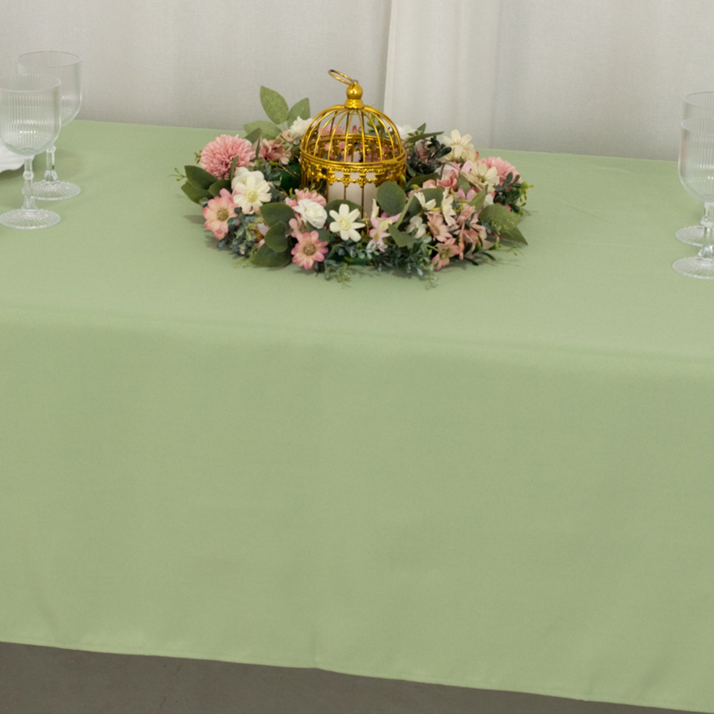 60"x126" Sage Green Premium Polyester Rectangular Tablecloth - 220GSM