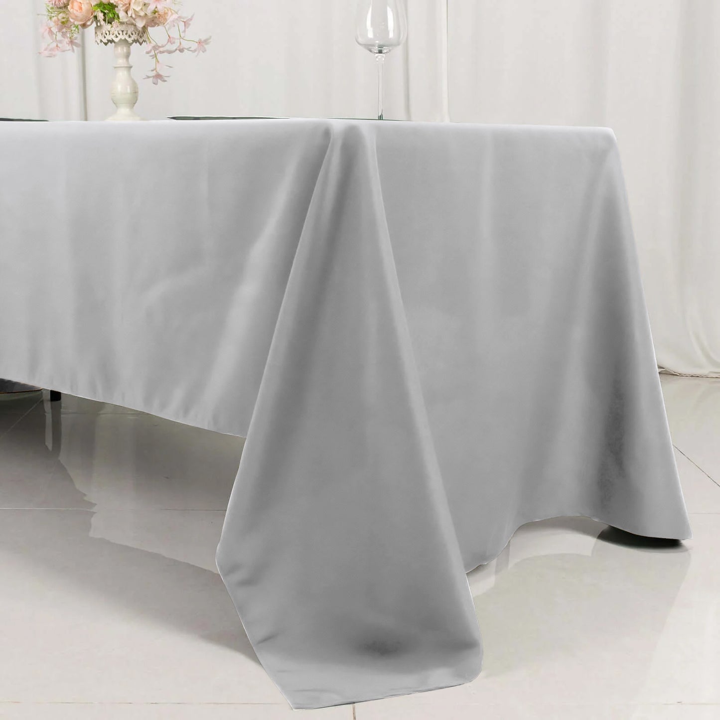 60"x126" Silver Premium Polyester Rectangular Tablecloth - 220GSM