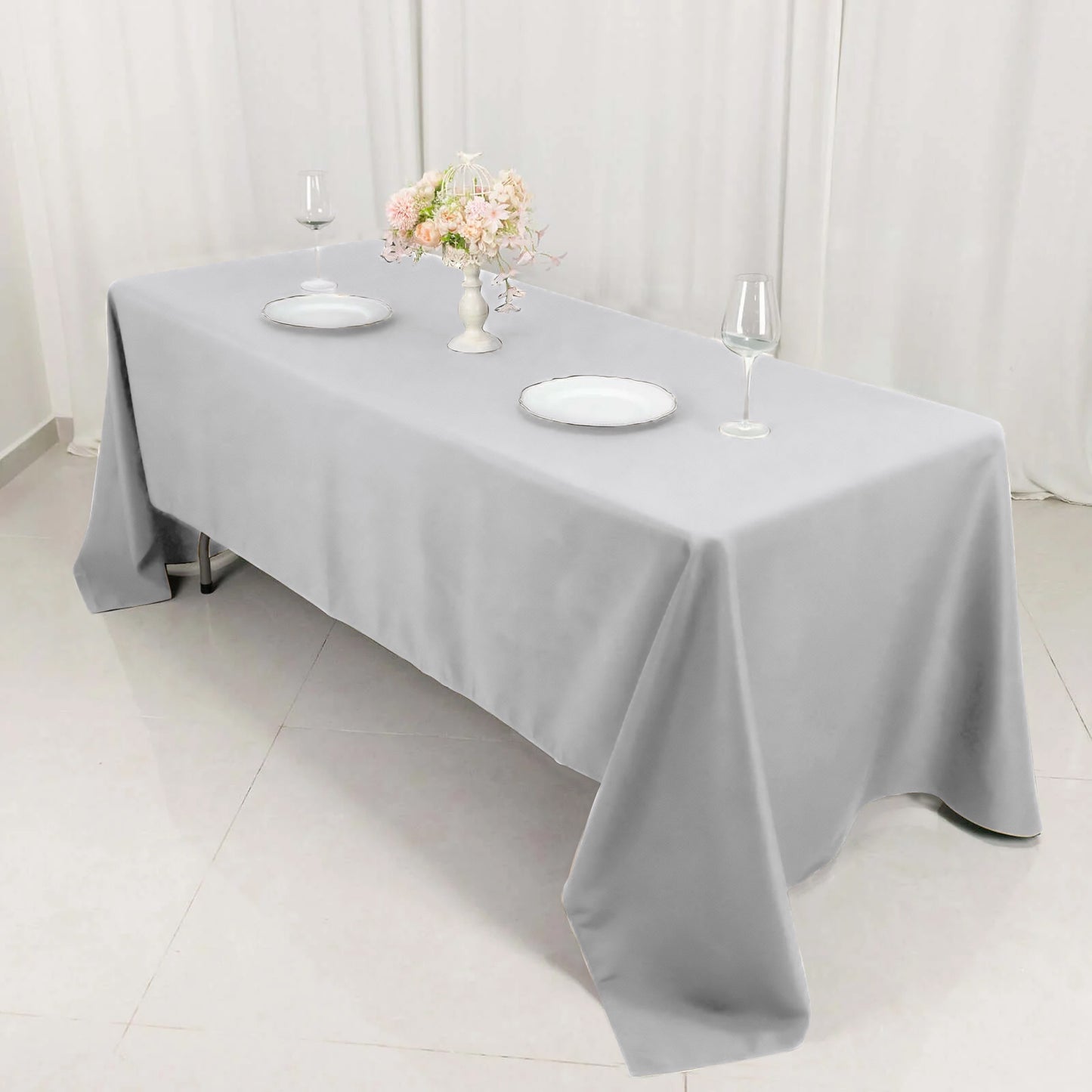 60"x126" Silver Premium Polyester Rectangular Tablecloth - 220GSM