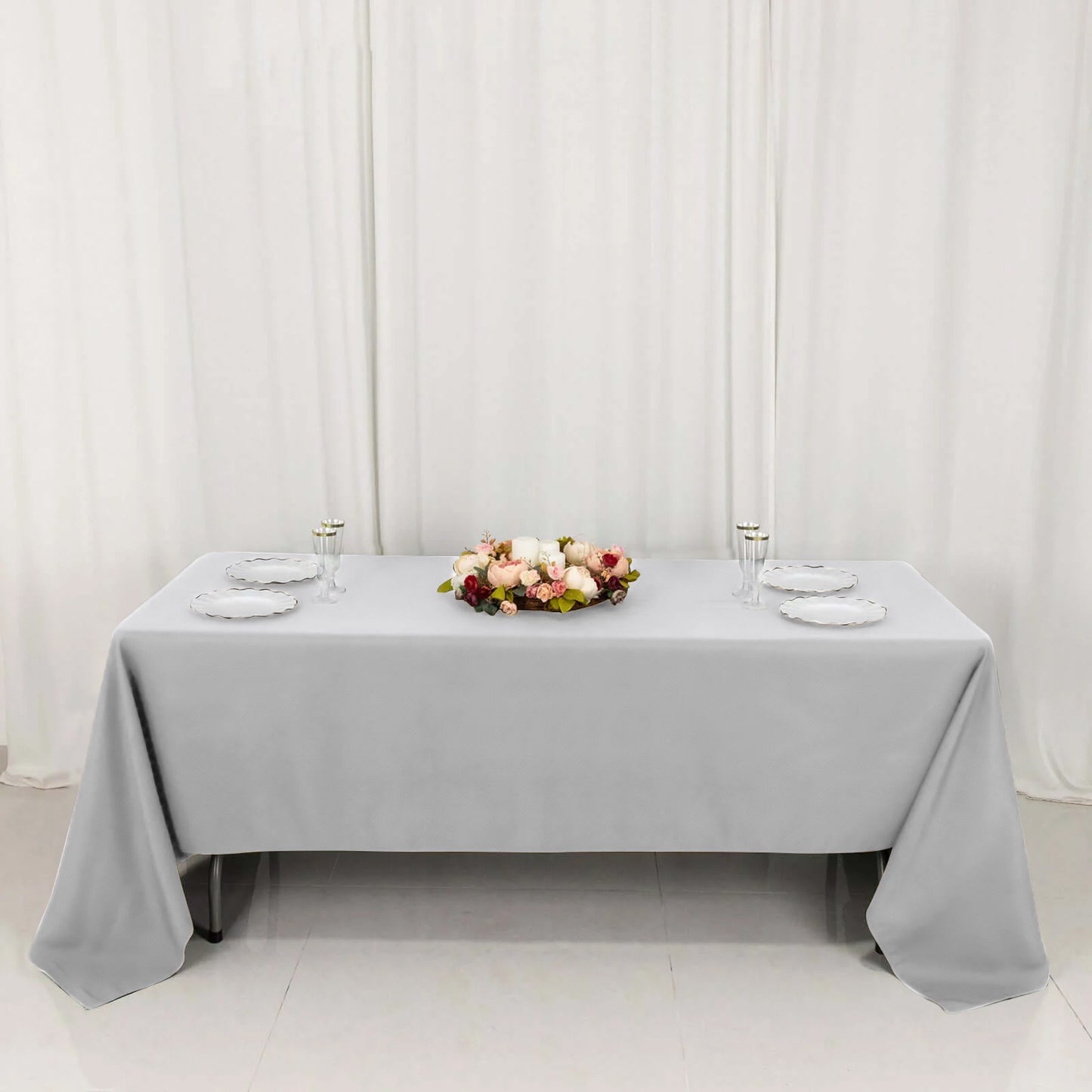 60"x126" Silver Premium Polyester Rectangular Tablecloth - 220GSM