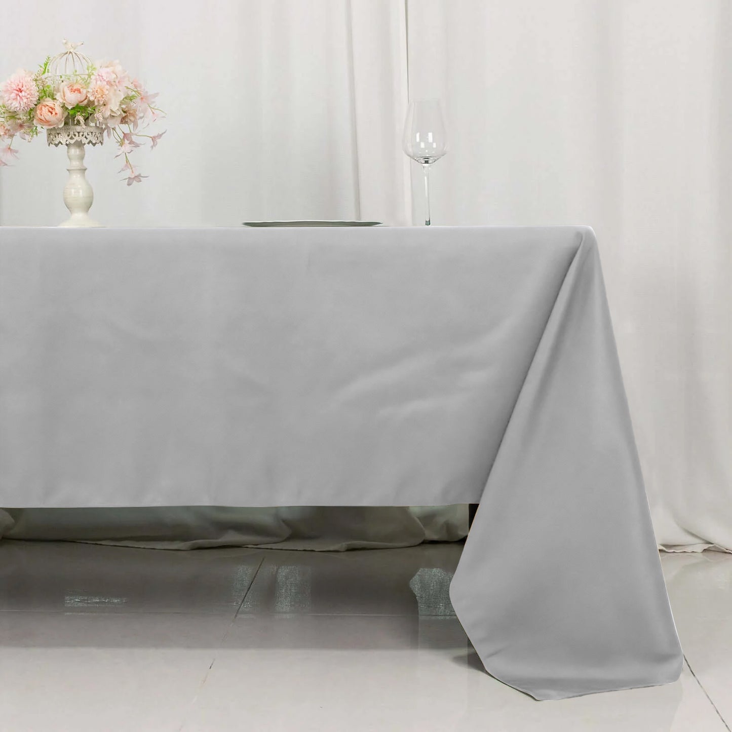 60"x126" Silver Premium Polyester Rectangular Tablecloth - 220GSM