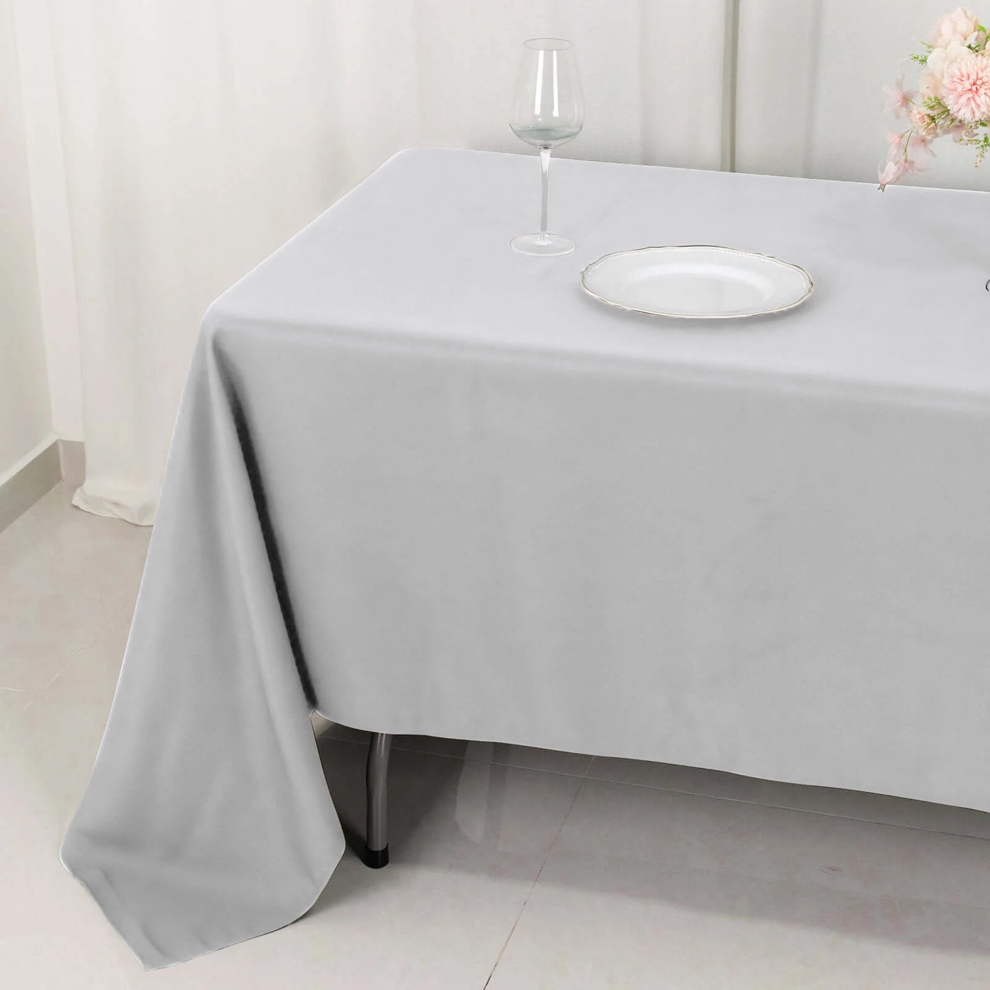 60"x126" Silver Premium Polyester Rectangular Tablecloth - 220GSM
