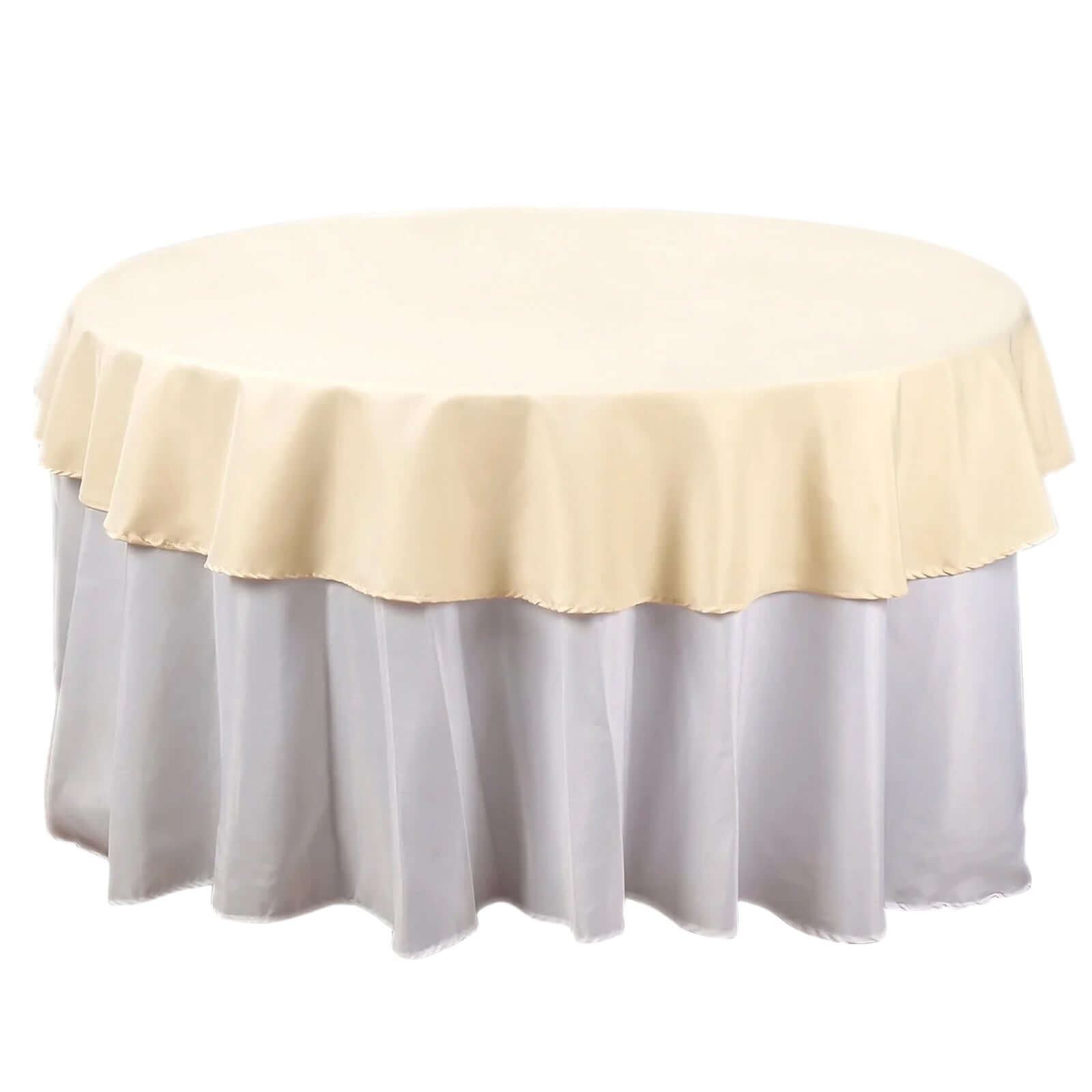 Round Beige Polyester Linen Tablecloth 70 Inch 