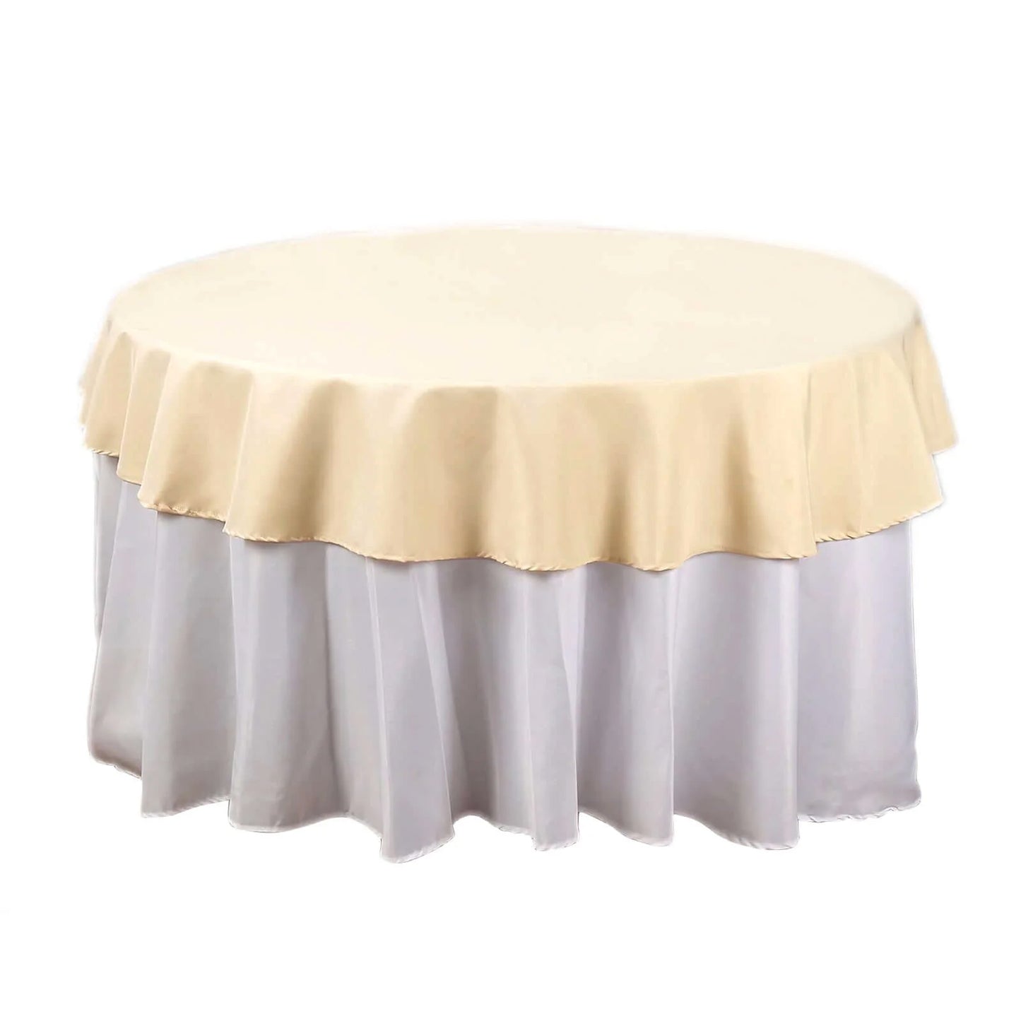 Beige Polyester Round Linen Tablecloth 70 Inch  