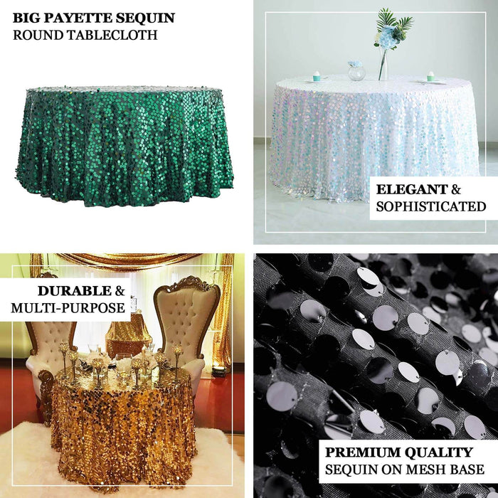 120" Matte Champagne Seamless Big Payette Sequin Round Tablecloth Premium Collection