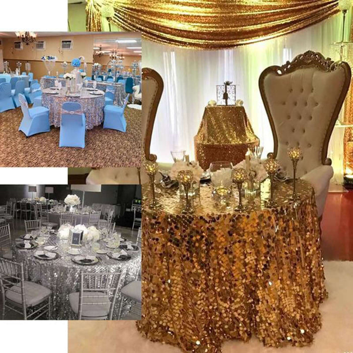 120" Iridescent Blue Seamless Big Payette Sequin Round Tablecloth Premium Collection