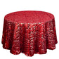 Red seamless big Payette sequin round tablecloth, 120 inches in diameter.