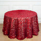 Red sequin round tablecloth with a seamless design.