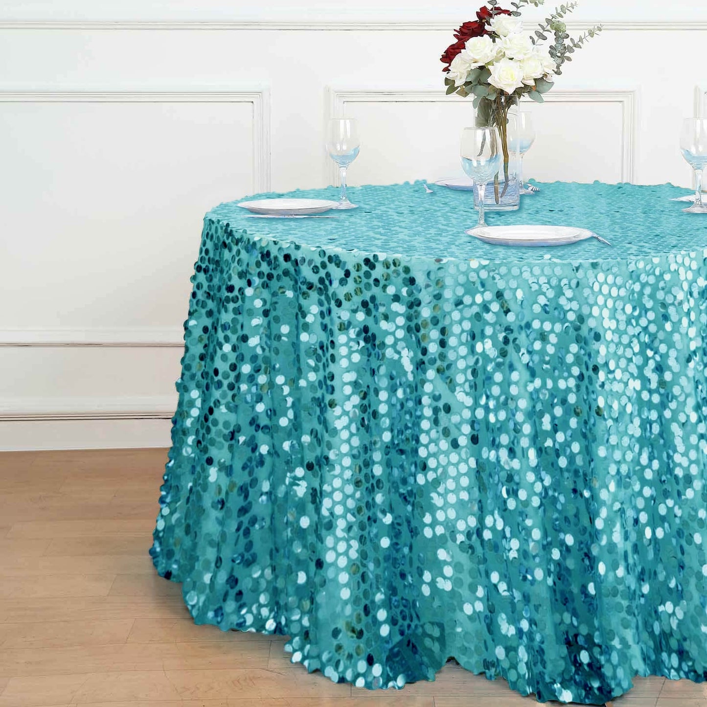 120 Inch Turquoise Big Payette Sequins Round Tablecloth 