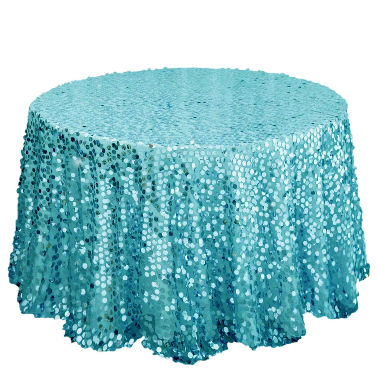 Round Tablecloth 120 Inch Turquoise Big Payette Sequins