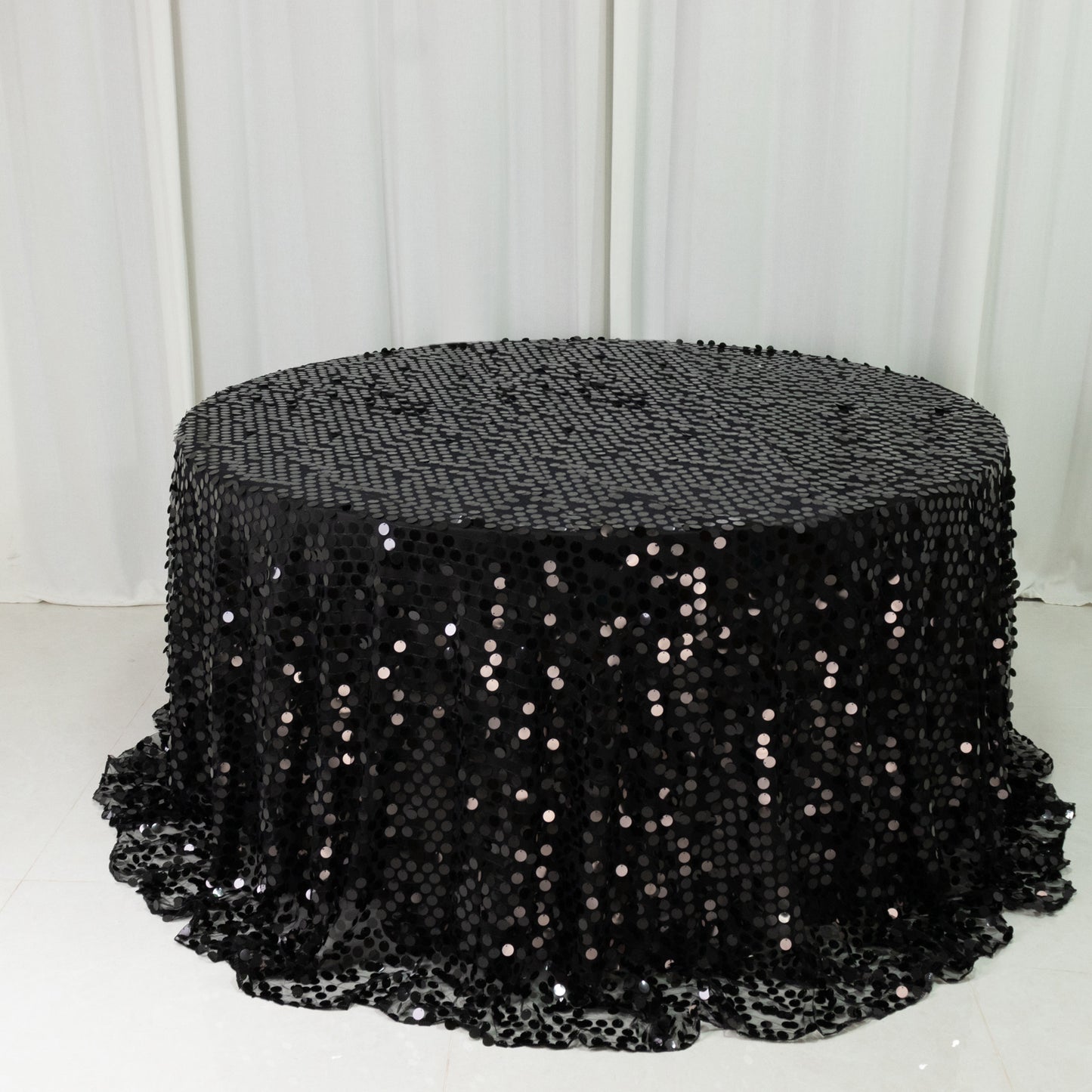 Sequin 132" Round Tablecloth Black - Big Payette Table Cover